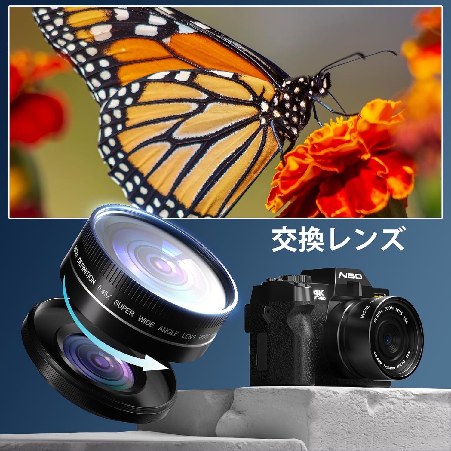 NBD 4K 48MP Digital Camera with Leather Half Case [WiFi App Control, Macro + Wide Angle Lens] 16x Zoom AF Function SLR Camera | LED Flash & Webcam Function | 32GB Micro SD Card & 2 Batteries Included