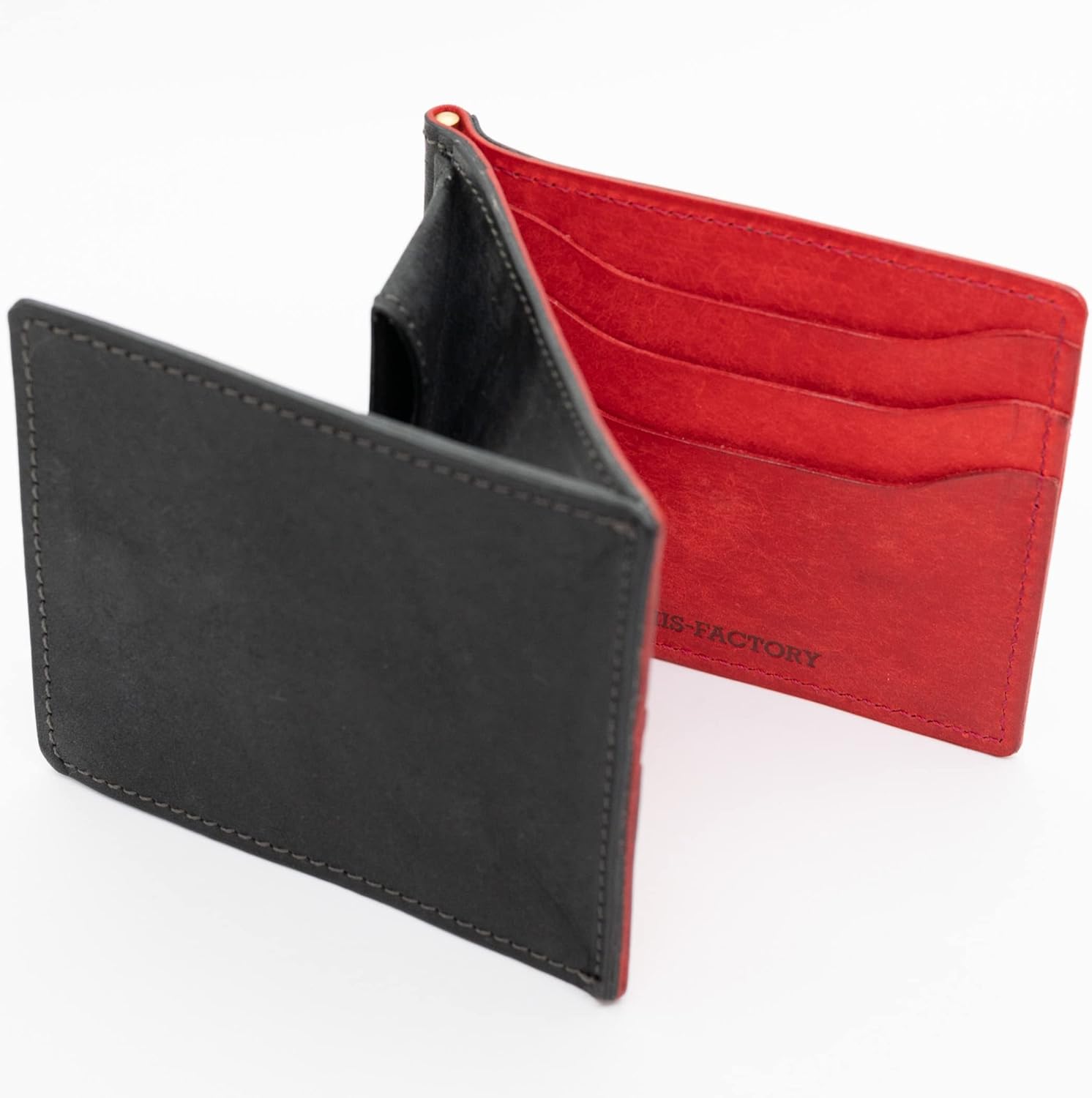 Hizu Factory Pueblo Genuine Leather Money Clip (with Coin Pocket) Made in Japan Artisan Handmade, Black x Publo