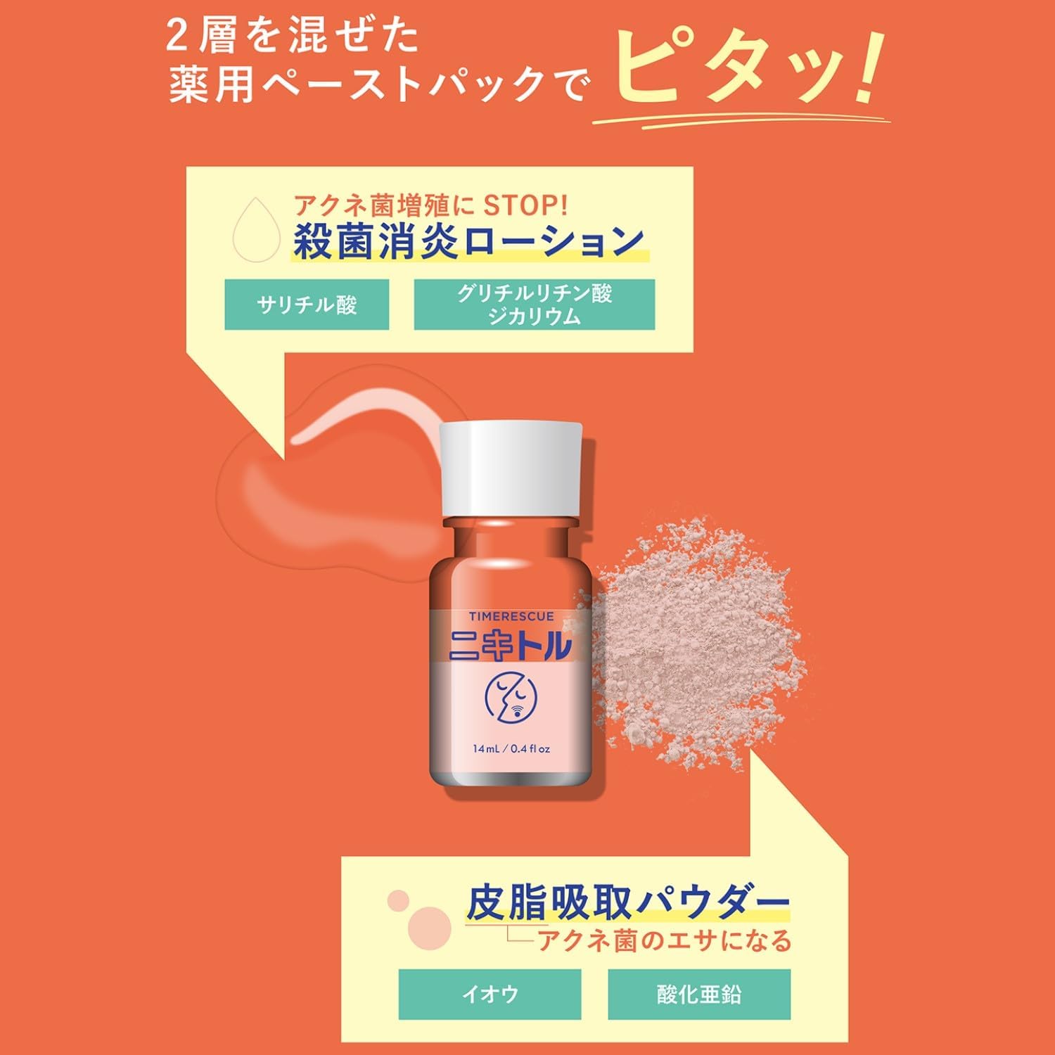 Time Rescue Nikitol Medicated Acnes Spot Paste, Quasi-Drug, Acne Prevention, For Sleeping, Intensive Care, For Night, Quick Drying, 0.5 fl oz (14 ml)