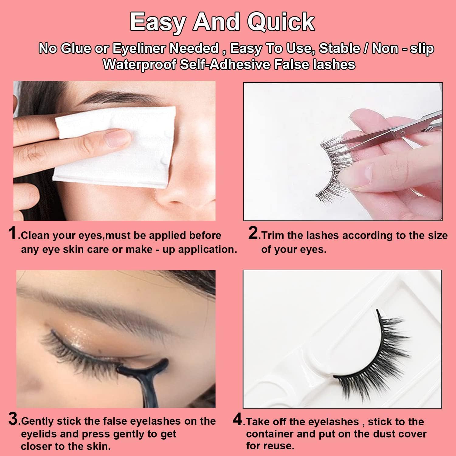 5 Pairs Self Adhesive False Eyelashes Reusable Non-Adhesive False Eyelashes Mink Natural Eye Actress Eyelashes Easy to Wear Popular Adhesive False Eyelashes Waterproof Ultra Lightweight