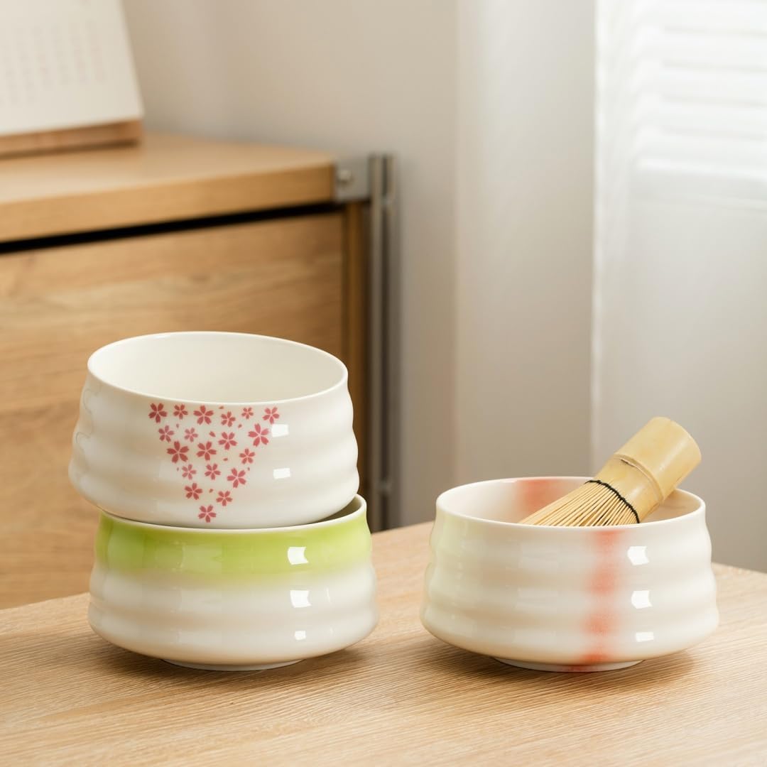 hybmszj Tea Ceremony Set, Matcha Set, Japanese Tea Ceremony Set, Matcha Kit, 1000 Count Chasen, Chasen, Teaspoon, Matcha Bowl, Tea Utensils, Set of 4, For Beginners, Cherry Blossoms, Respect for the