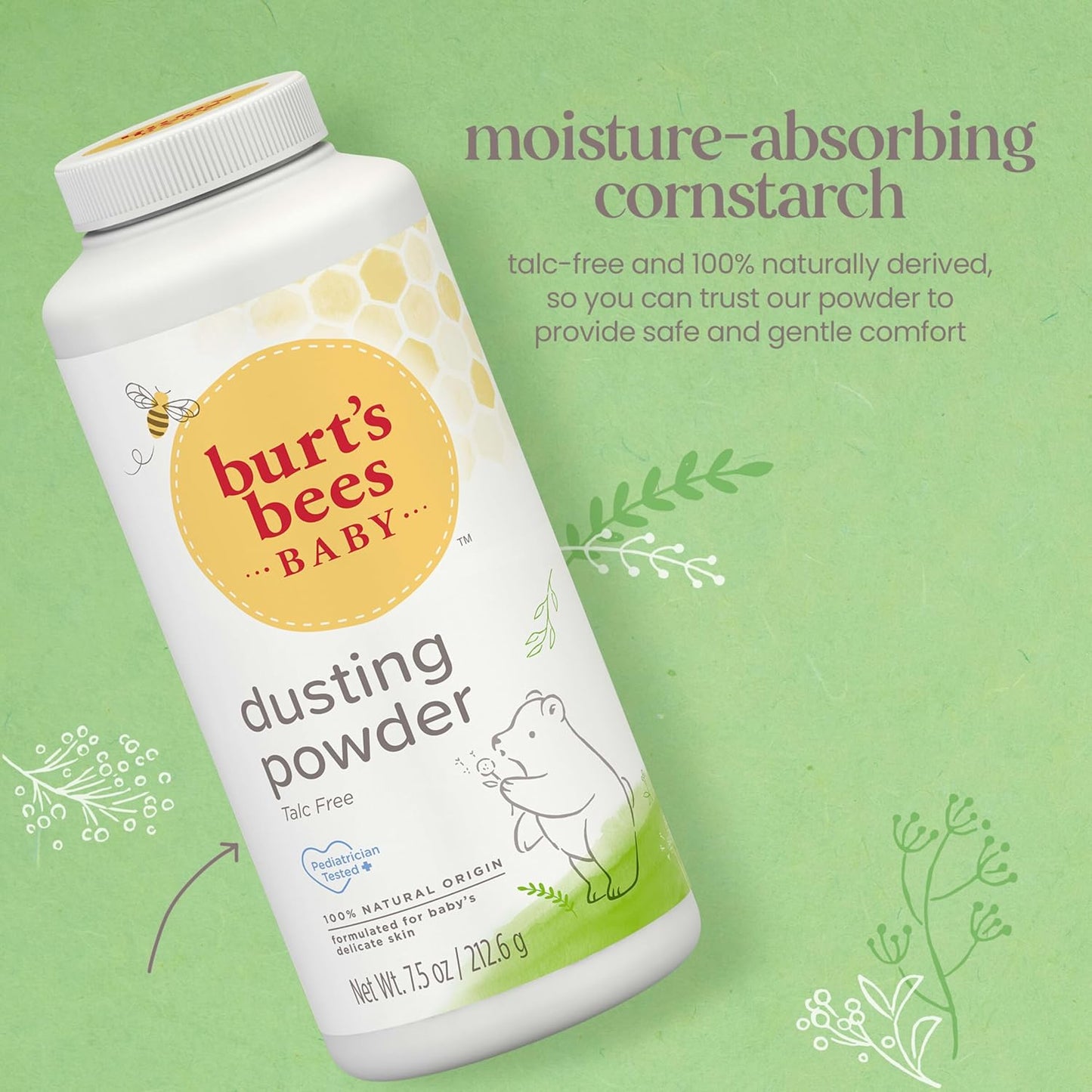 Burt's Bees - Polvo para bebé 100 % natural sin talco, 7.5 onzas