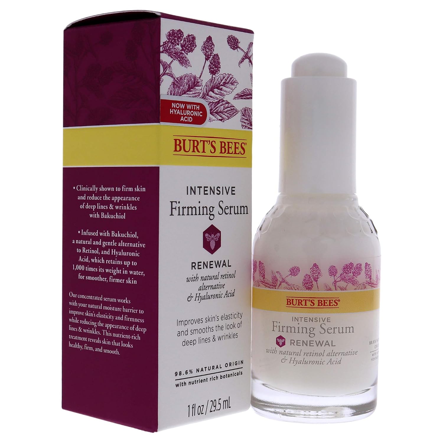 Burt's Bees - Suero reafirmante intensivo renovador con alternativa de retinol natural, Bakuchiol – 1 onza (el embalaje puede variar)