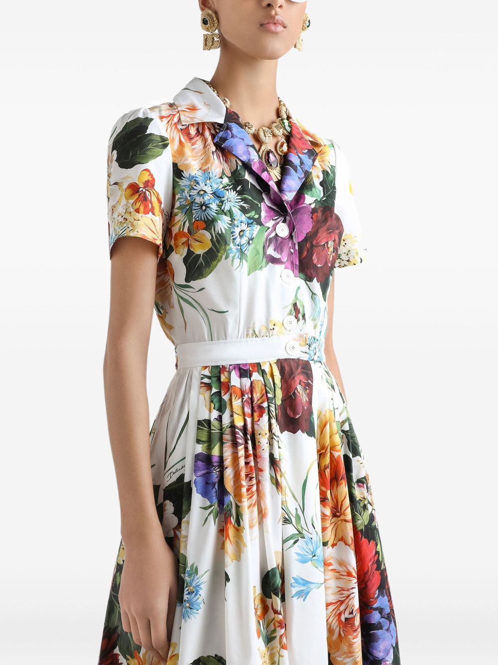 Dolce  Gabbana ドルチェ＆ガッバーナフラワープリントコットンミディドレス - Image 3