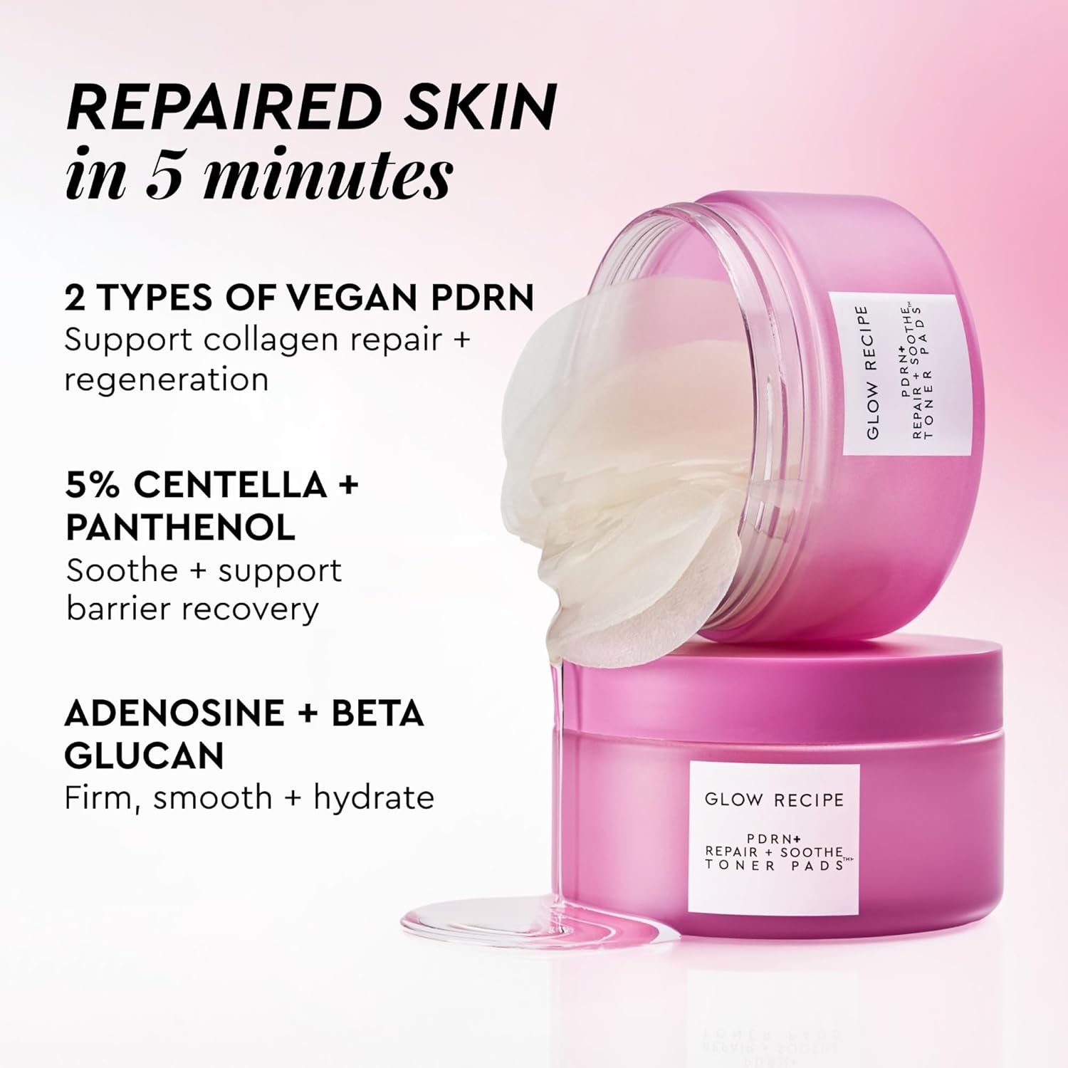 Glow Recipe PDRN+ - Almohadillas de tóner reparadoras y calmantes, almohadillas de tóner facial sin fragancia para pieles sensibles, reparación de barreras, reducción de enrojecimiento + hidratación