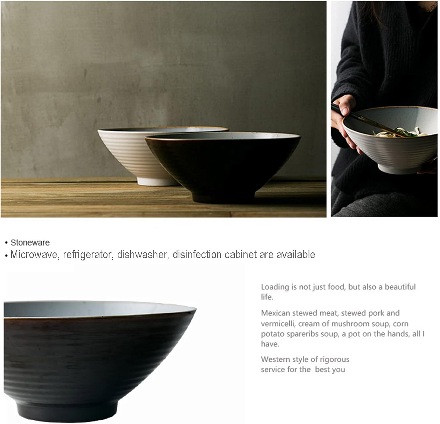 7" Ceramic Ramen Soup Bowl, Instant Ramen, Soup, Noodle, Four, Udon, Buckwheat Bowl A, 7''