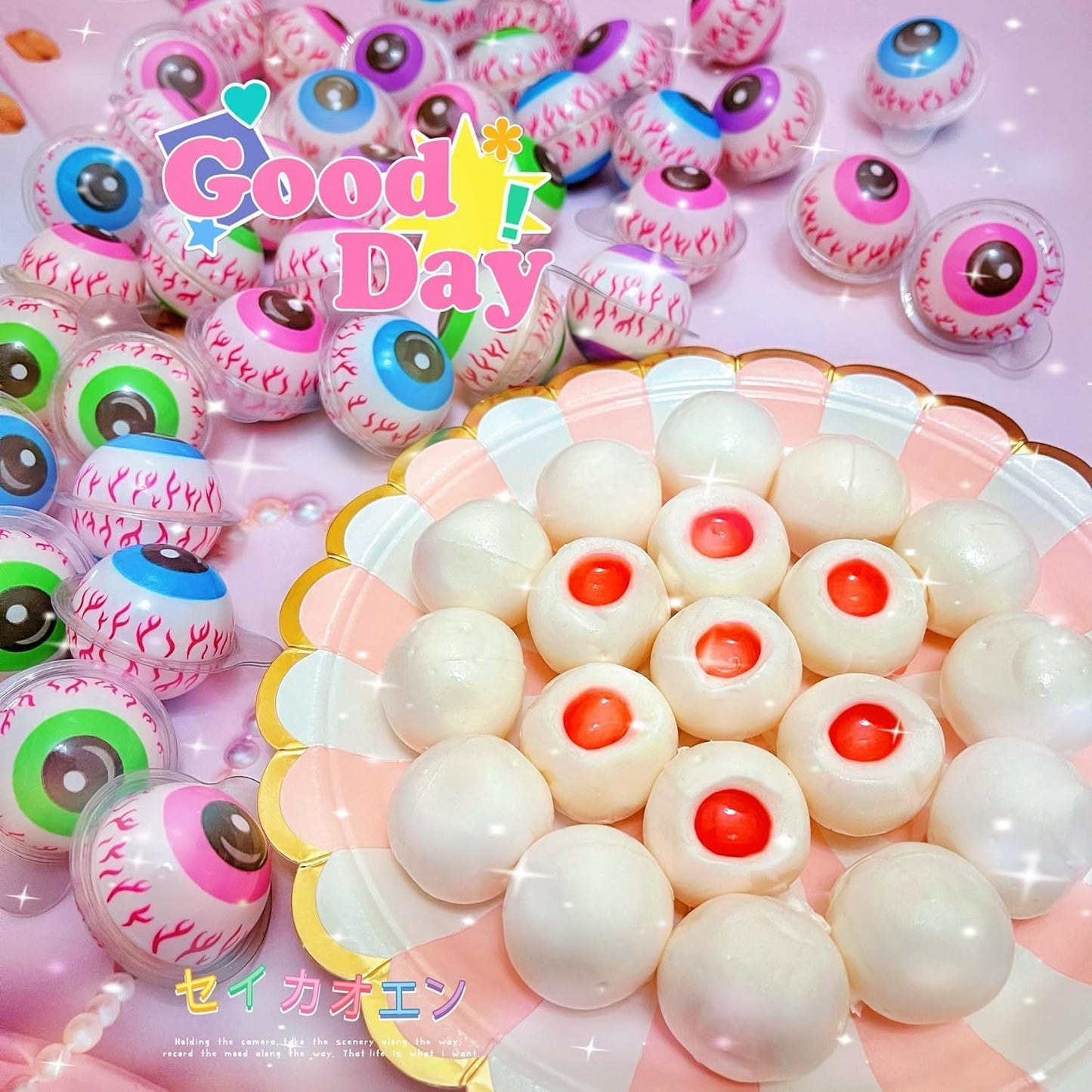 Seikaoen Eye Gummies, Earth Gummies, Assorted, Gummy Assortment, Snacks, Children, Individual Packaging, Gummies, Earth Gummies, Candy (30 Eyeball Gummies)