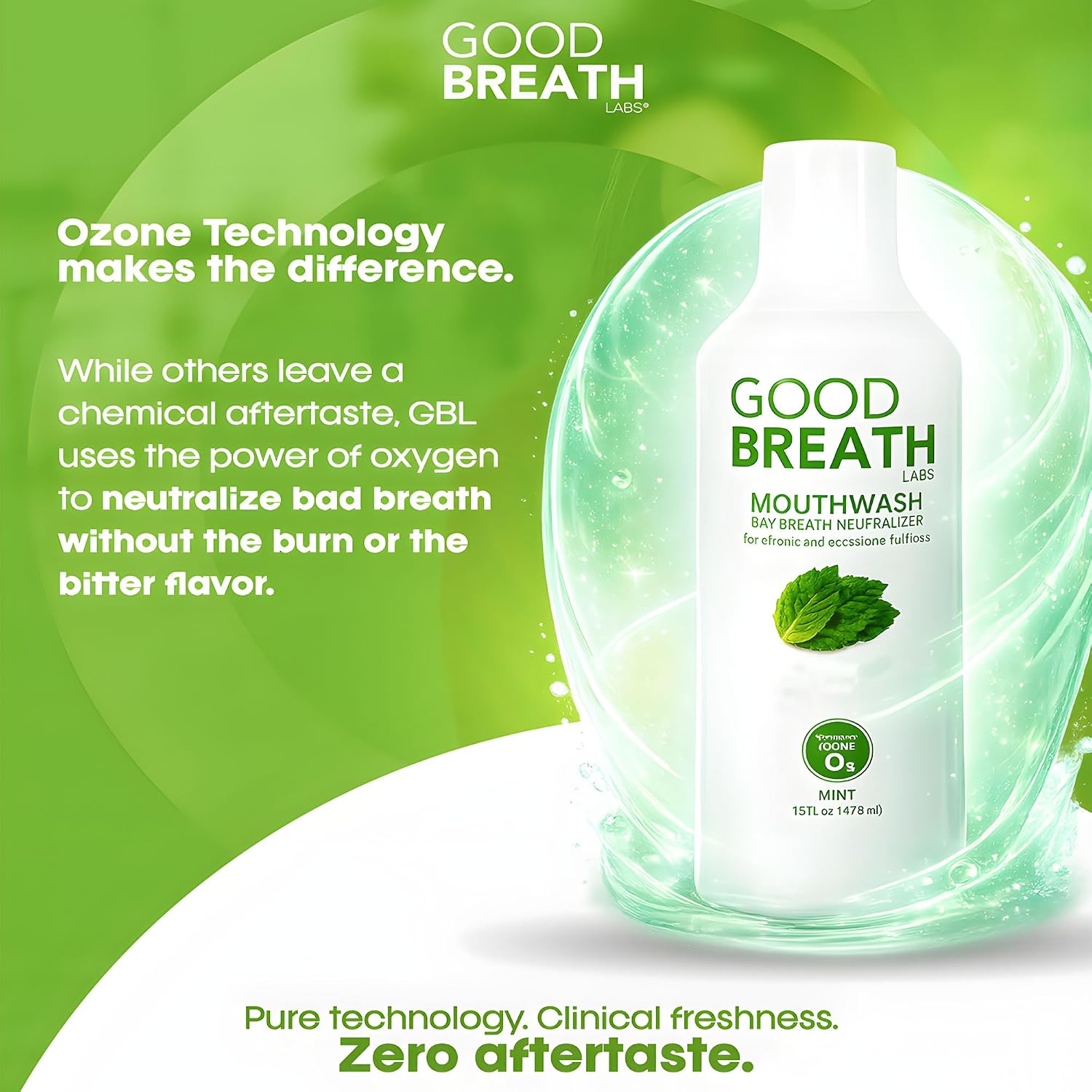 Goodbreath - Enjuague bucal de menta para halitosis crónica - Nueva tecnología de ozono enjuague oral - Tratamiento de halitosis y neutralizador del mal aliento - Enjuague bucal para enfermedades de