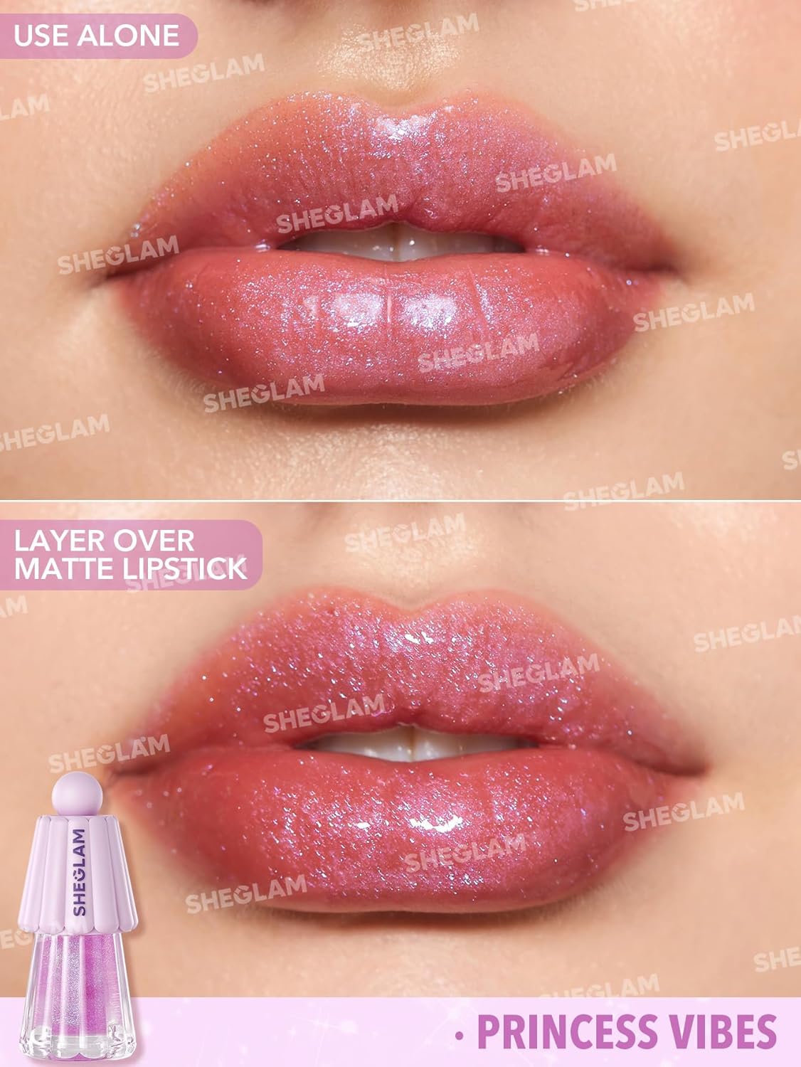 SHEGLAM Jelly Wow Hydrating Lip Oil, Ultra Glossy, Non-Sticky, Moisturizing, Lip Line Care - Princess Vibes