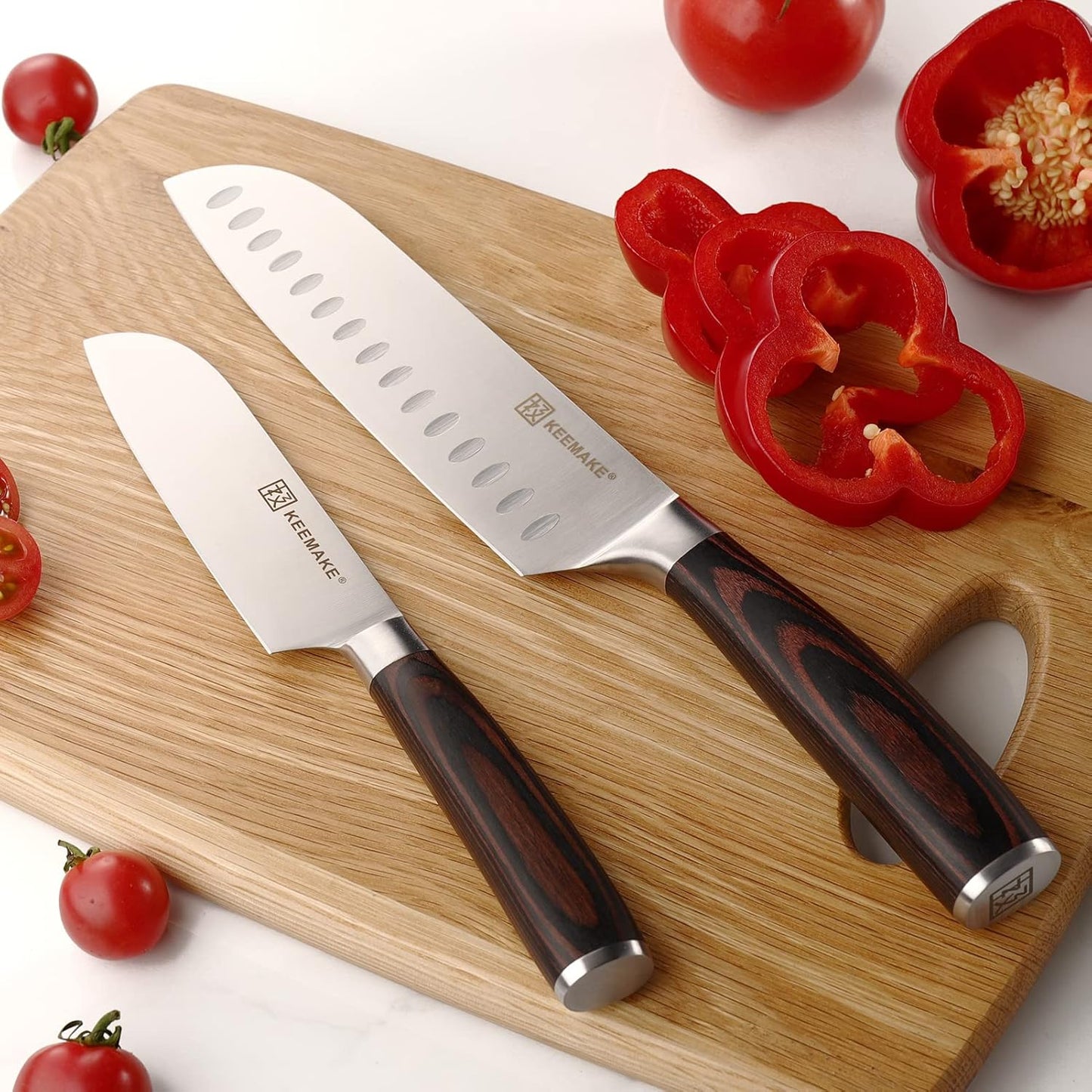 KEEMAKE Kitchen Knife, Santoku Knife, Set of 2, High Carbon Stainless Steel, Double-edged, Dishwasher Safe, Rust Resistant, Good Cut, All-purpose Knife, Vegetables, Meat, Fish, Gift, Home Use, 7.1 inches (180 mm) + 5.1 inches (130 mm)