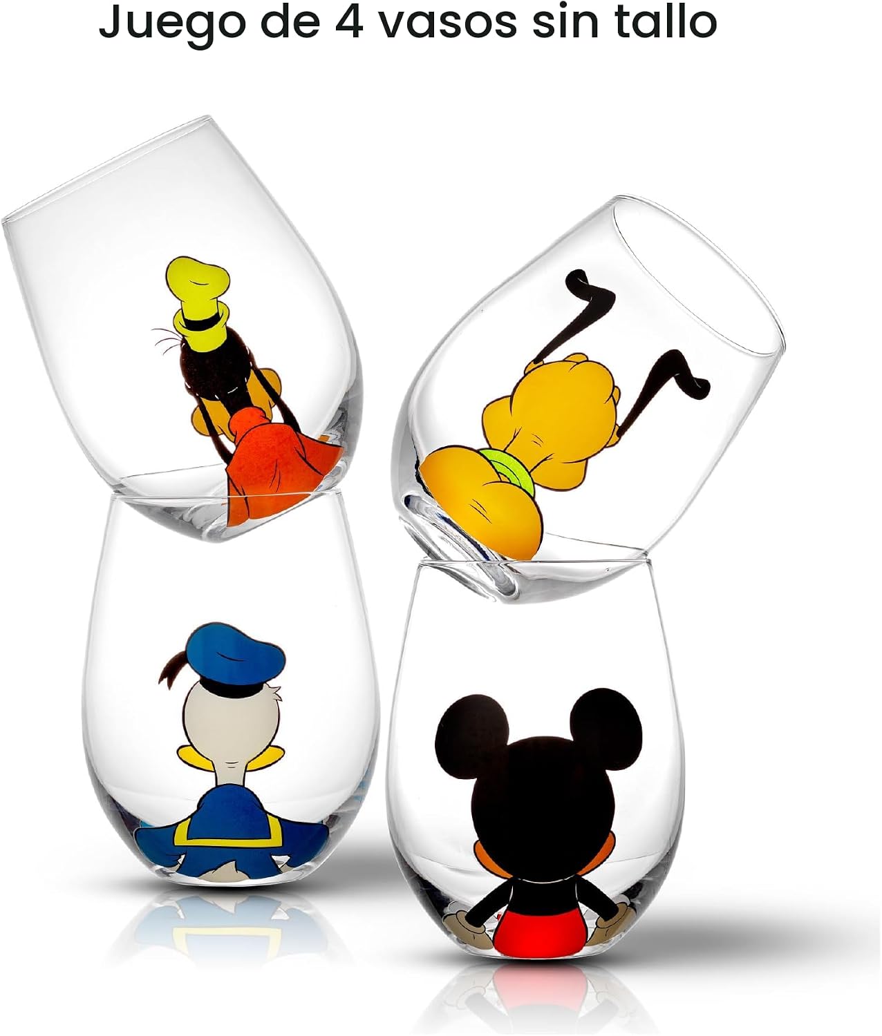 JoyJolt Disney Mickey Mouse Squad Collection Vasos Tumblers. Juego de 4 Copas de Vino sin Tallo de 15 onzas, Vasos sin Tallo para Beber. Artículos de regalo, Juego de Copas de Vino de Mickey Mouse