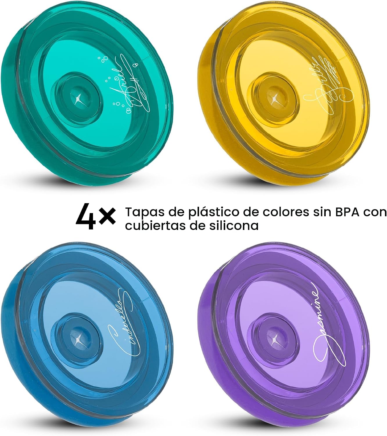 JoyJolt Tazas de vidrio con íconos de princesas Disney con tapas y popotes, tazas de vidrio de 16 oz con tapas y popotes con las princesas Jasmine, Ariel, Cenicienta y Bella, 4 piezas de vasos con