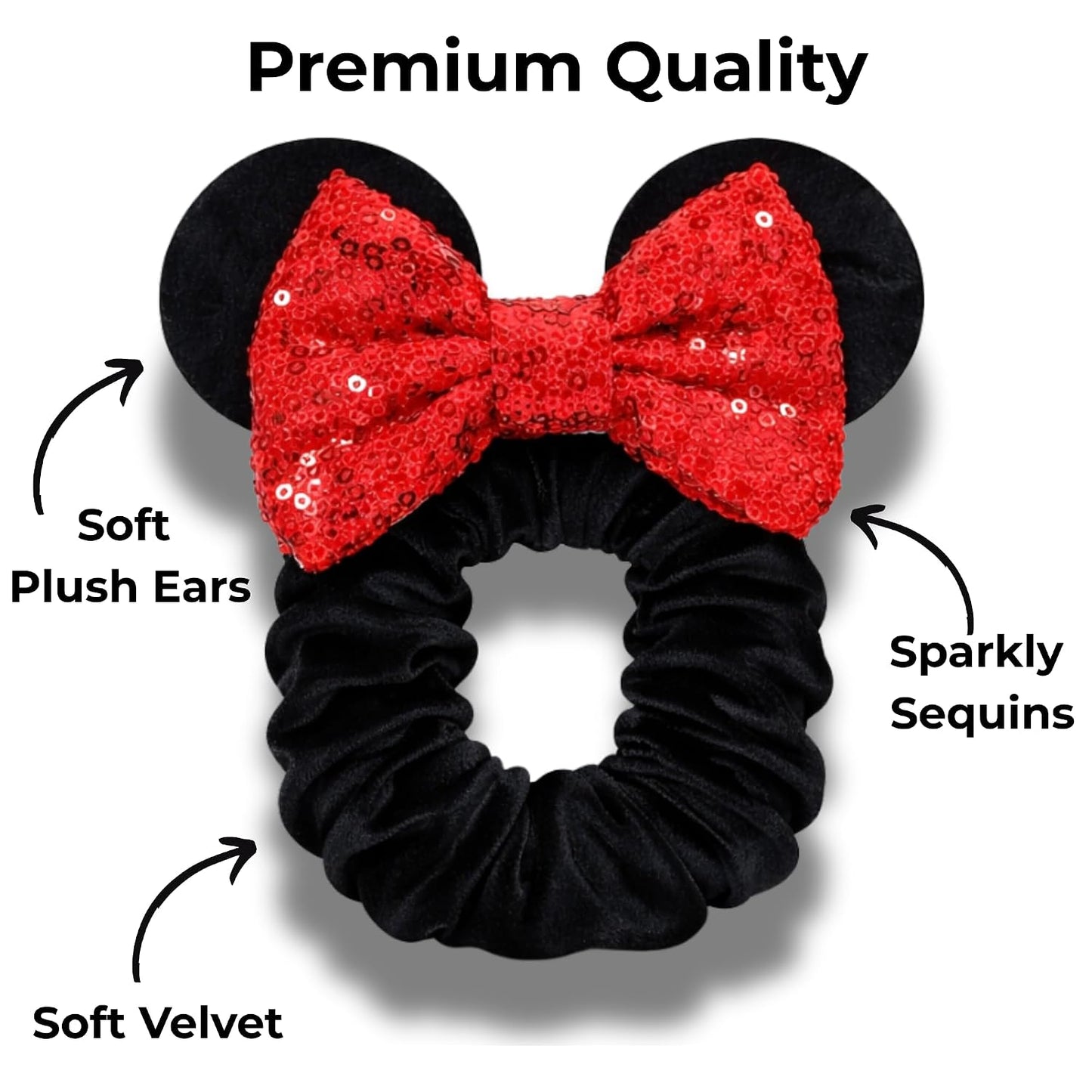 Styla Hair Paquete de 2 coleteros de ratón para niños, de terciopelo, con lentejuelas brillantes, para cola de caballo (rojo y negro)