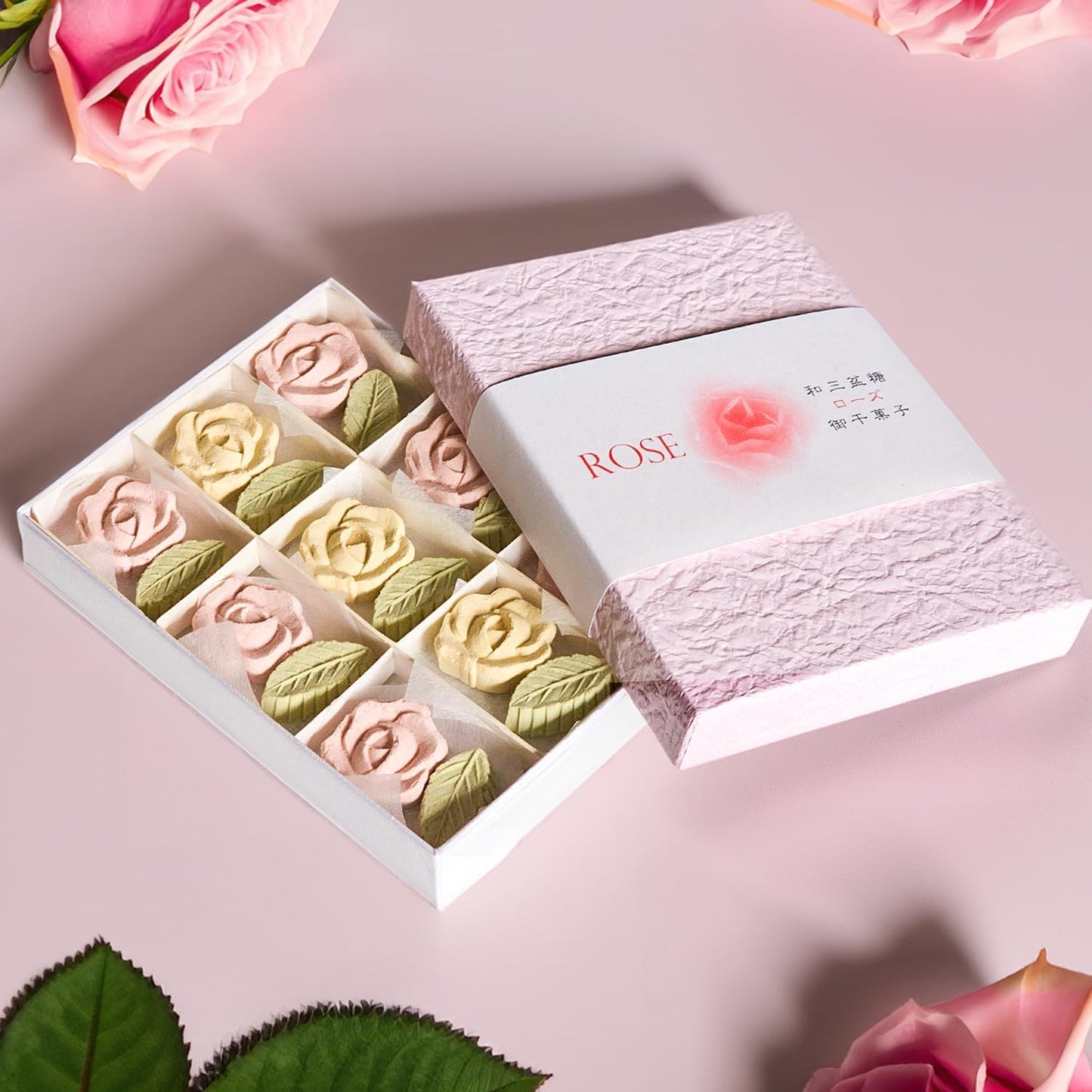 Fukyuya Japanese San-Bon Small Box of Rose, Rose, 18 Pieces (1 Box), Rose Flowers, Japanese Sanbonsugar from Tokushima Prefecture, 100% Wasan-San, Gift Message Compatible, Mother's Day, White Day