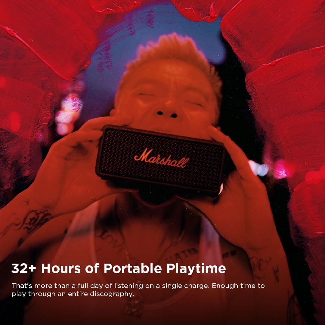 Marshall Wireless Portable Waterproof Speaker Emberton III Black & Brass Continuous Playback 32 Hours/IP67 Waterproof/Compact/Fast Charging [Domestic Genuine Product]