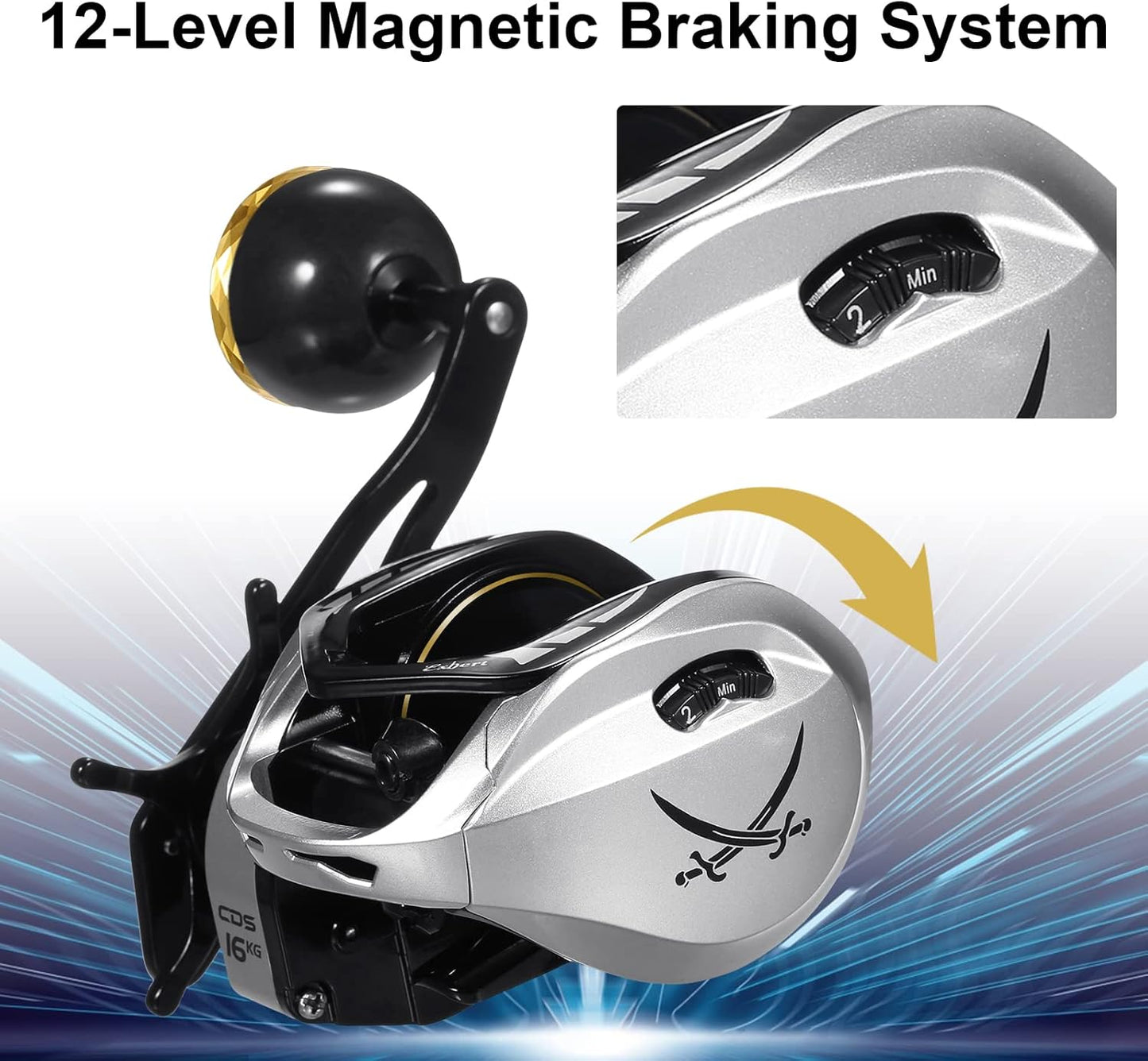 Baitcasting Reel 16KG Drag Power 6+1 BB 6.3:1 Single Handle Fishing Reel with Magnetic Brake System