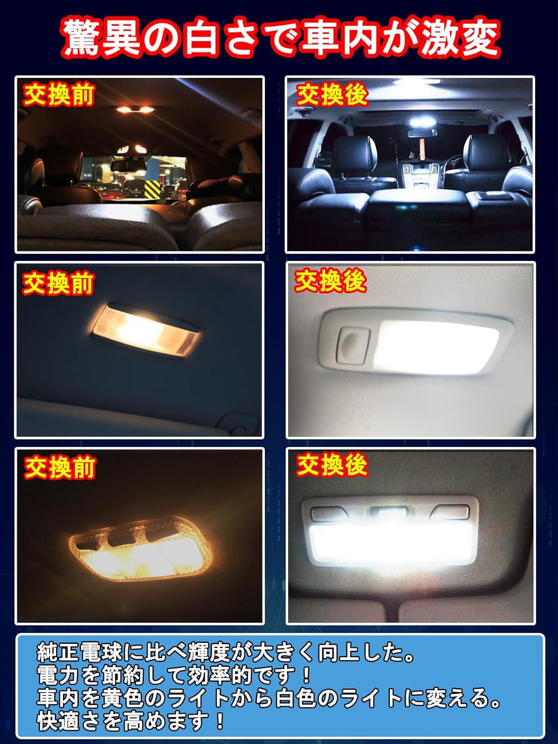 Toyota Prius LED Room Lamp, Prius 30 Series, Prius 40 Series, Prius α, ZVW30/ZVW40/ZVW41 Prius, Easy to Install, Indoor Light, White, Explosive Light, LED Bulb, Interior Parts, 8-Piece Set