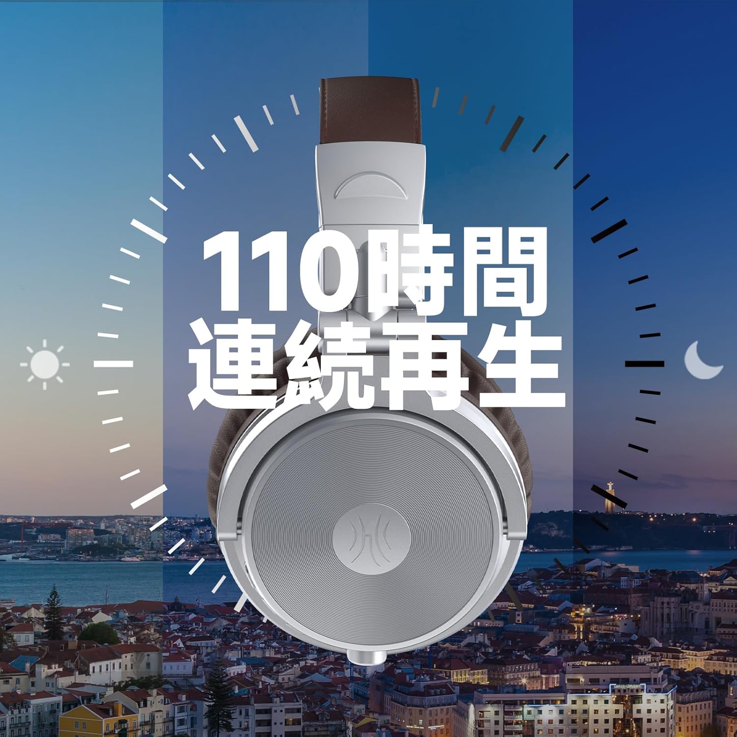 OneOdio Wireless Headphones, Up to 110 Hours of Continuous Playback, Bluetooth Headphones, Heavy Bass, Wired Hi-Res, Multi-Point Support, Built-in Microphone, Hands-Free Calling, Pro C, Silver Brown