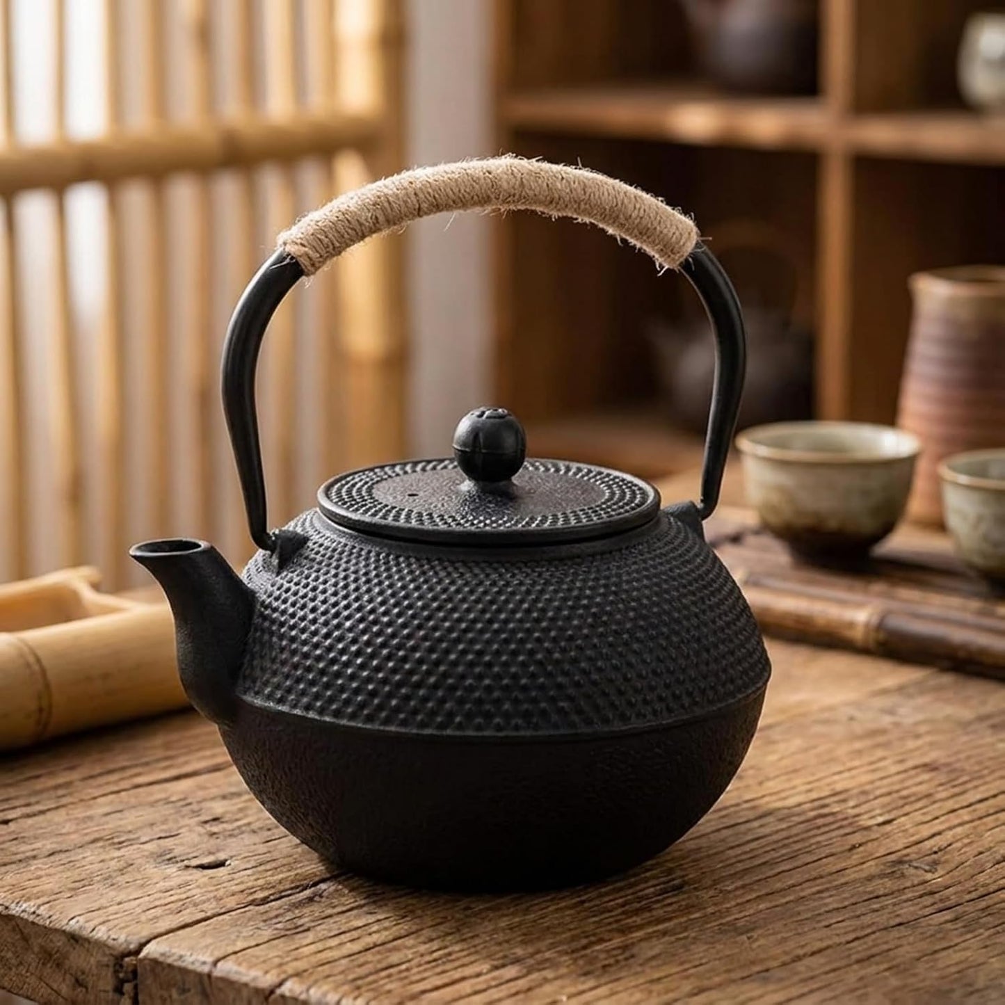 鉄瓶 電磁調理器対応 直火可 アラレ文様 やかん 急須 自宅のお茶時間 キャンプ 各種祝いのギフトに適した 和風デザイン 伝統工芸品 鋳物 茶道用 (500ml,A)