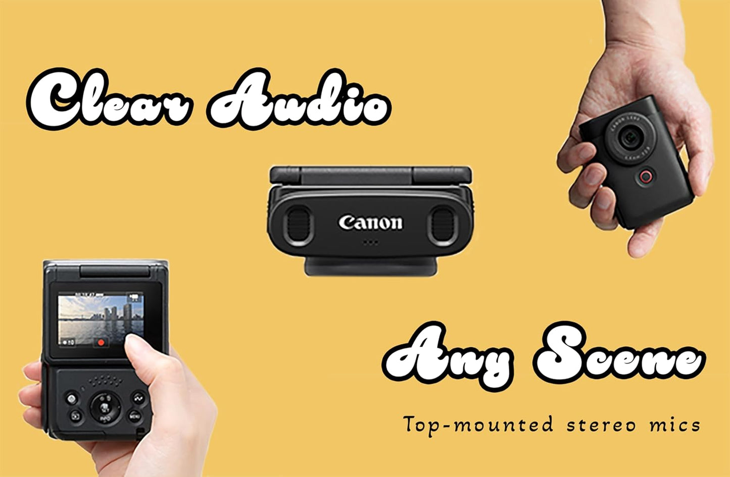 Canon PowerShot V10 Camera, Content Creator Compact Vlog Camera, Fixed 19mm Wide Angle Lens, 4K Video, Face Detection, Built-in Microphone, Live Streaming, Built-in Stand, Black