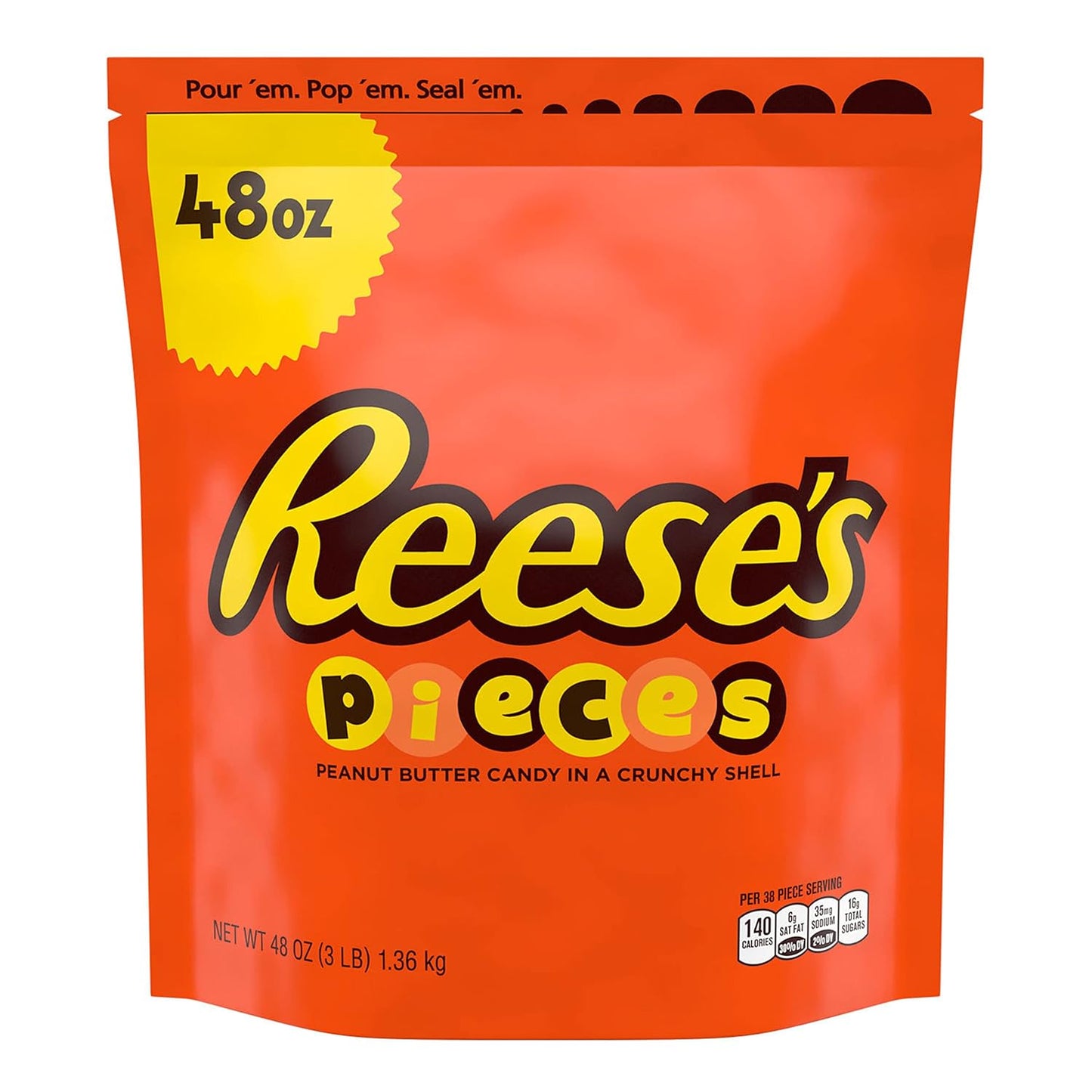 REESE'S PIECES Peanut Butter in a Crunchy Shell, Candy Bulk Bag, 48 oz (Pack of 2)