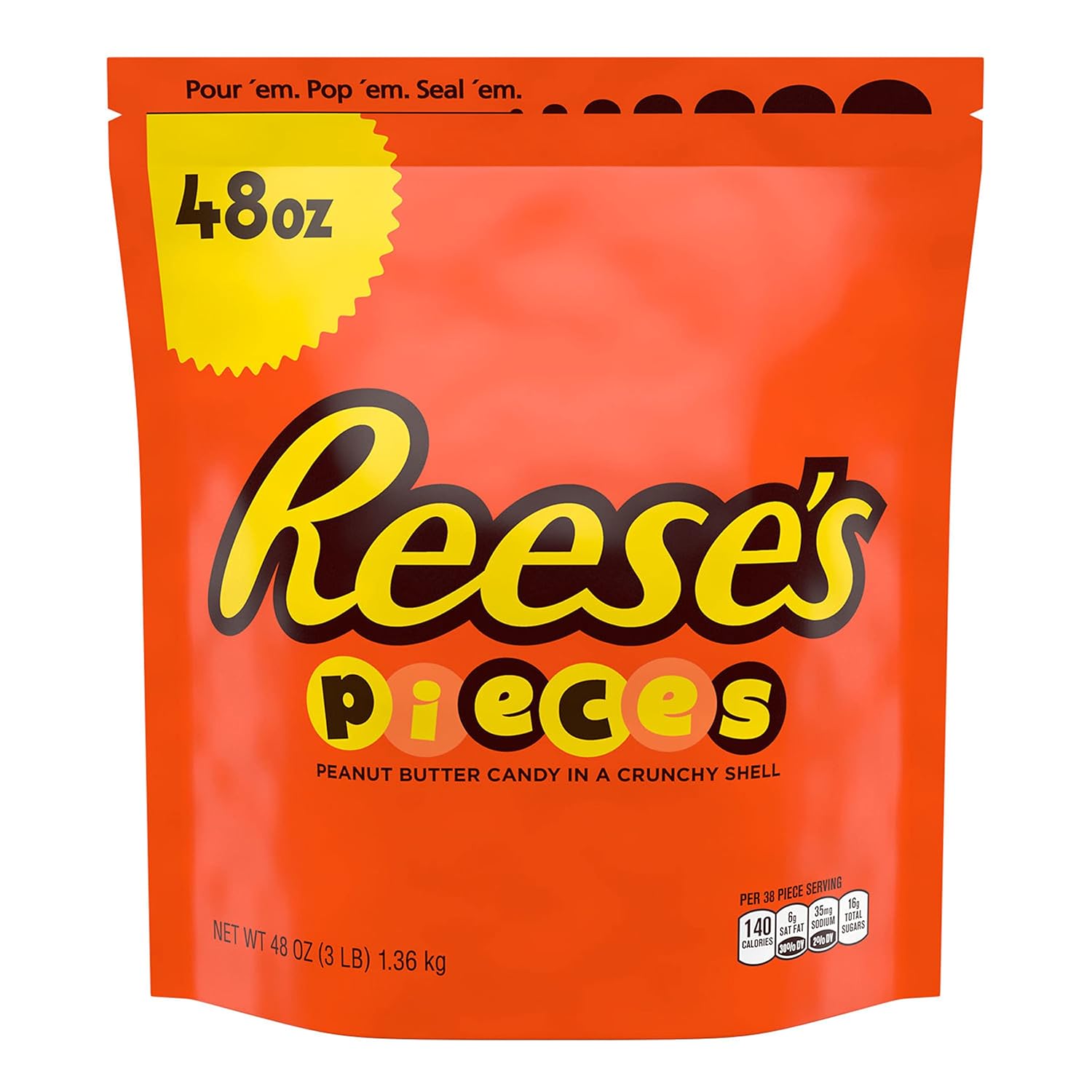 REESE'S PIECES Peanut Butter in a Crunchy Shell, Candy Bulk Bag, 48 oz (Pack of 2)