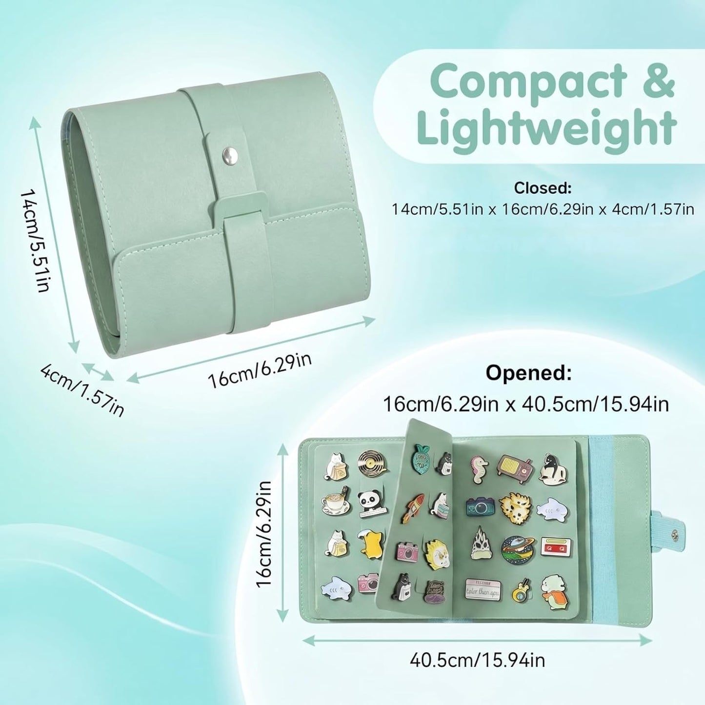 Enamel Pin Display Book Pins Collection Book, Portable PU Leather Trading Folder for Lapel Pins, Compact Enamel Pin Holder Organizer with 4 Pages for Travel (Sage Green)