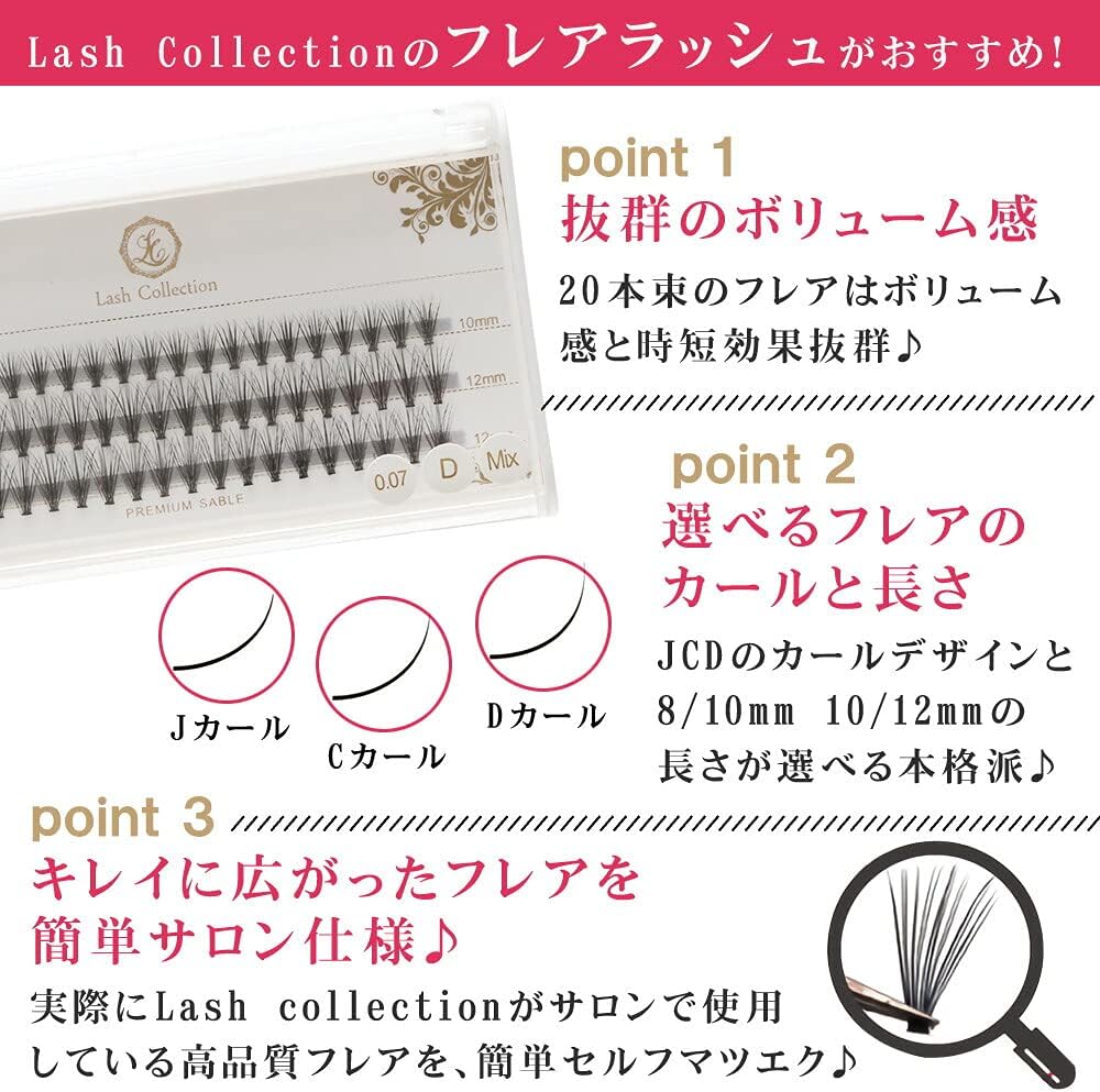 Lash Collection Self Matsueku Flared Lash (D Curl / 0.3 inch (8 mm, 10 mm) Easy to Use Salon Quality (Premium Sable Usage), Salon Supervision, Professional Spec, False Eyelashes, Easy Beginner, Kit,