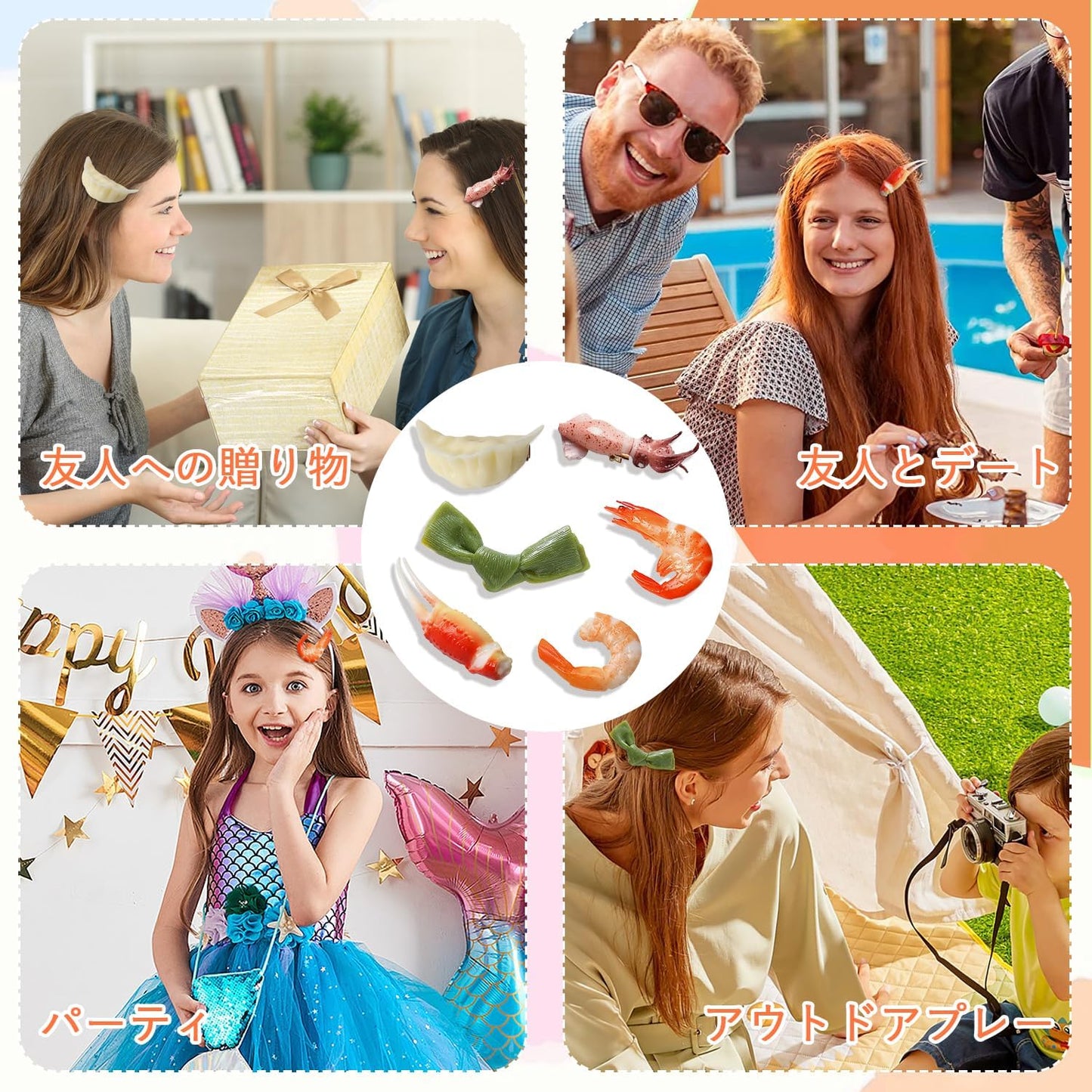 Food Sample Clip Hairpin Food Sample Hairpin [Set of 6] Cute Hair Clips Bangs Clip Seafood Sample Hairpin Kelp Dumpling Shrimp Octopus Crab Claw Shrimp Interesting DIY Hair Clip Girls Hair Clip