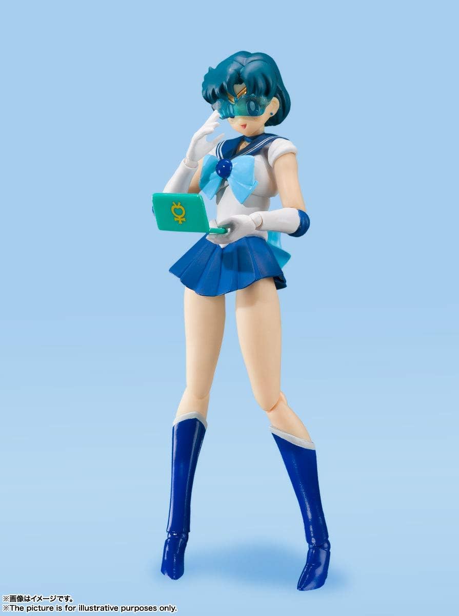 S.H. Figuarts Sailor Moon Sailor Mercury Animation Color Edition, Approx. 5.5 inches (140 mm), ABS & PVC Pre-painted Action Figure