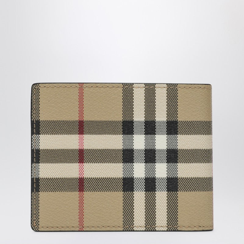Burberry チェックパターンを備えたバーバリーベージュBIフォールドウォレット - Image 3