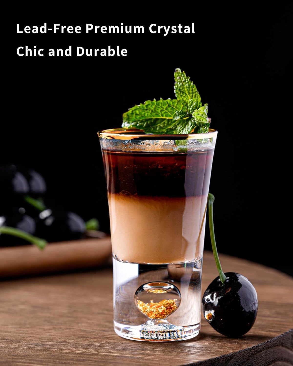 【morningplace】Crystal Shot Glass Heavy Base with 4K Gold Foil Flakes Heat Resistant Cup Gift Tequila Espresso Party (Set of 6)