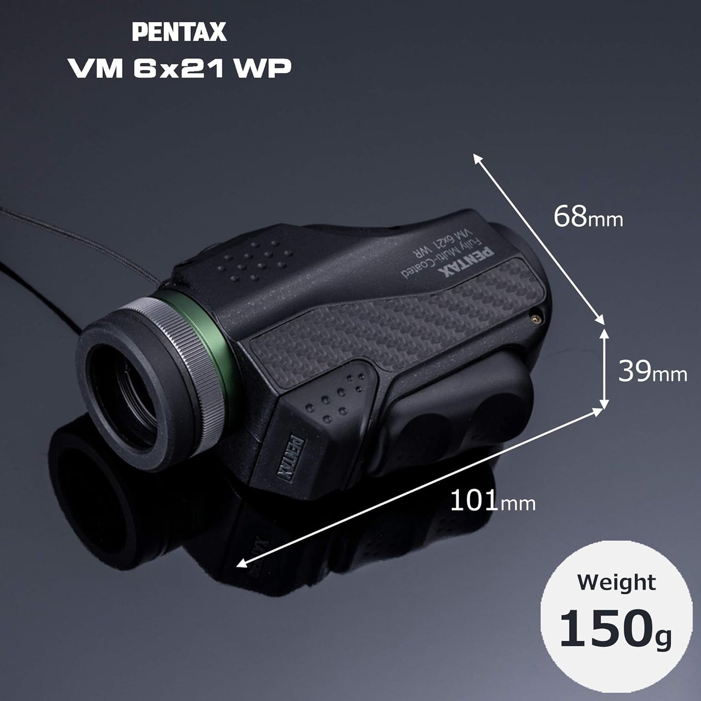 The Pentax 63620 Monocular VM 6x21 WP is easy to use with one hand. Ergonomically designed for easy operation. Waterpro