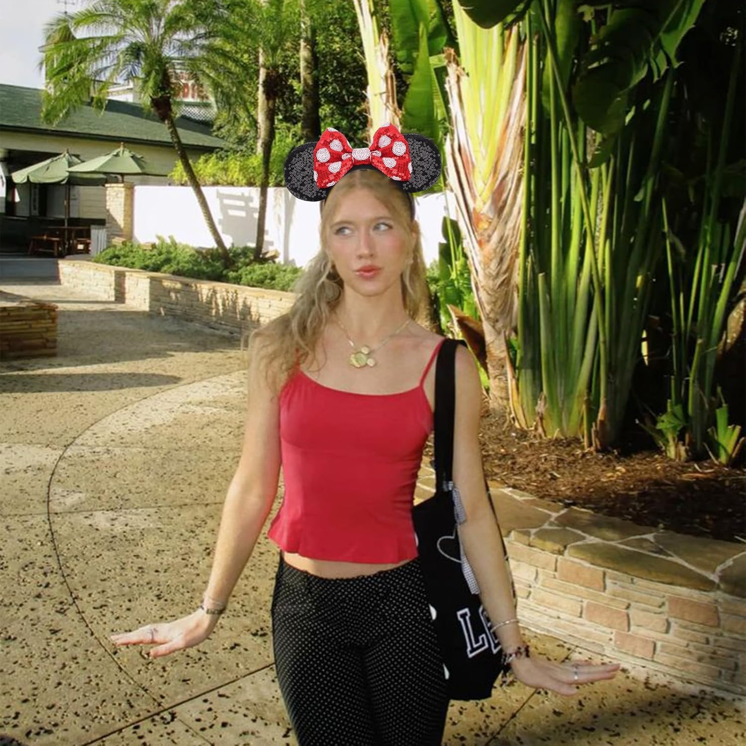 DRESHOW Minnie Ears Headbands Mouse Ears Sequins Bow Headbands Adjustable Elastic Headband Sequins Party Decoration Costume Cosplay for Women