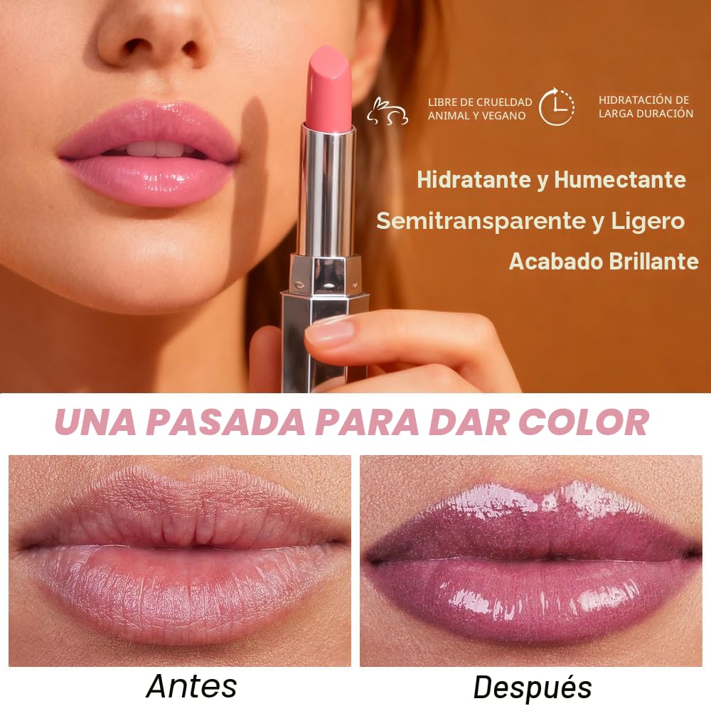 Kaely Lápiz Labial Tintado Bálsamo Labial de Mahoma Miel, Lápiz Labial de Brillo Hidratante para Labios Secos de Mujeres, Bálsamo Labial Nutritivo Brillante Lápiz Labial Tinta Maquillaje, Ligero