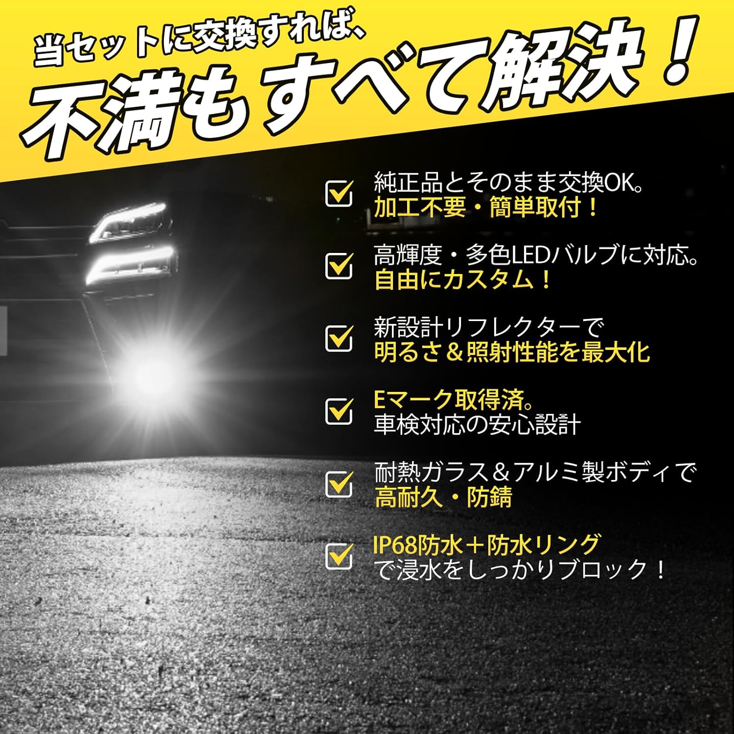 Fog Light Unit, Compatible with Toyota Cars, Genuine Replacement, No Processing Required, Compatible with H8/H11/H16 LED Bulbs, Adjustable Optical Axis, E-Mark Certified, IP68 Waterproof