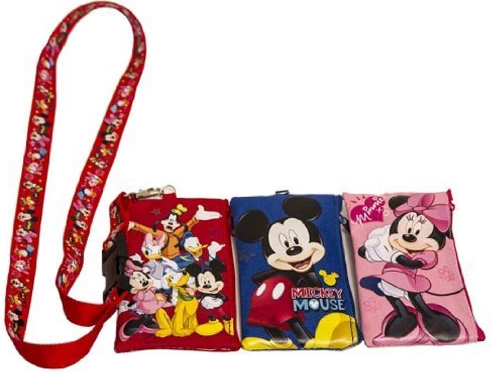 3 x Disney Mickey Minnie & Friends - Cordón con soporte para tarjeta de identificación, cartera, monedero, boleto, llavero