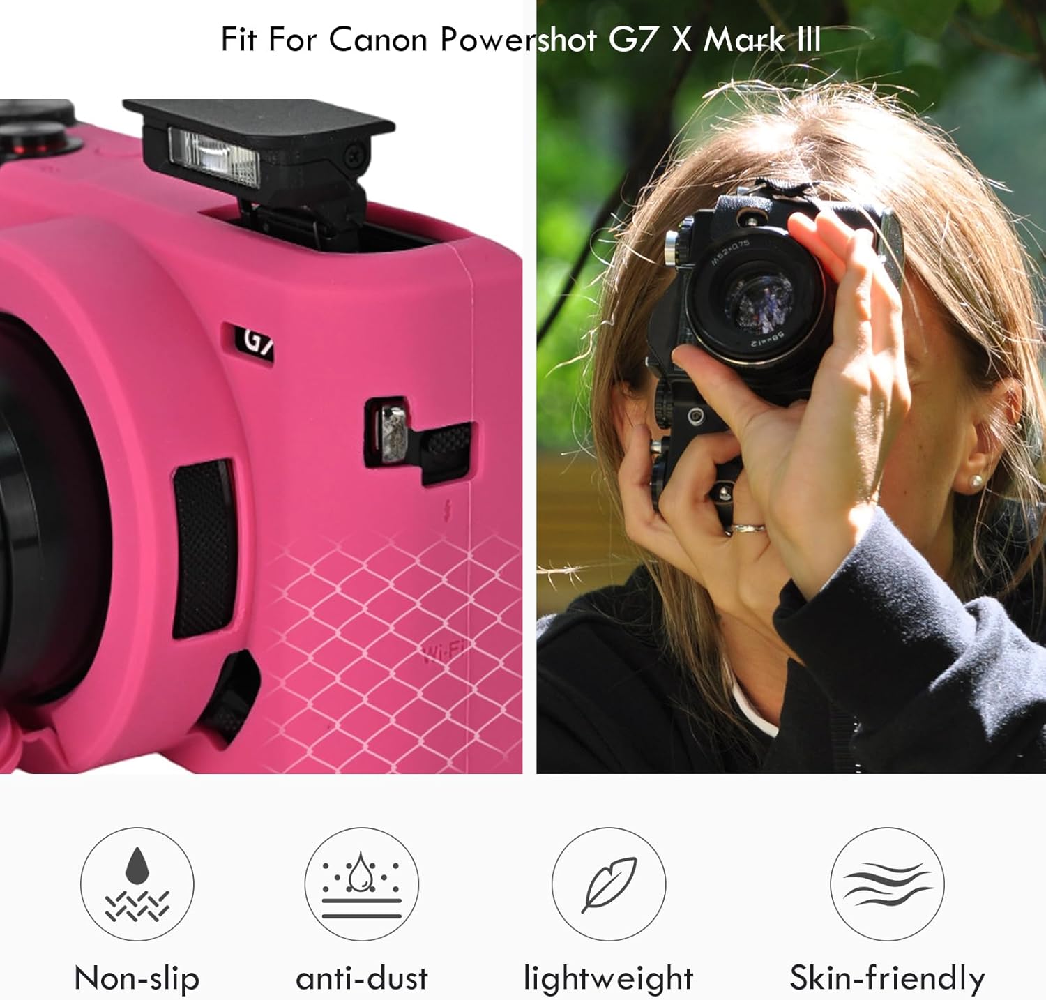 VOVMOEYA For Canon PowerShot G7 X Mark III Camera Case, 2 Tempered Glass Film Body Case For Canon G7X Mark III Compact Digital Camera Case G7X3 Camera Protective Cover with Removable Lens Cover PU