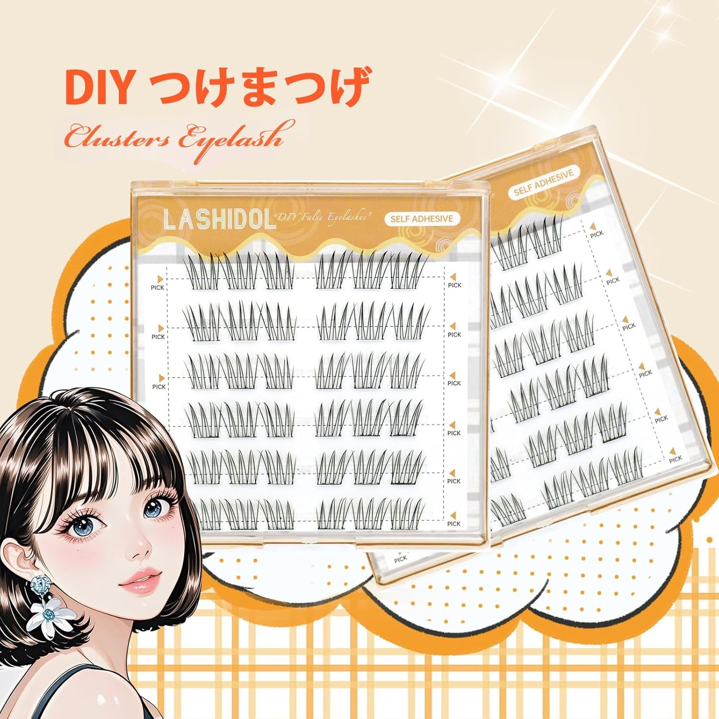 LASHIDOL Partial False Eyelashes, No Glue Needed, Instant Pita Eyelashes, For Parts, False Eyelashes, Glued Lashes, Glued Eyelashes, Glued Eyelashes, Segmented Self Adhesive Eyelashes, Natural,