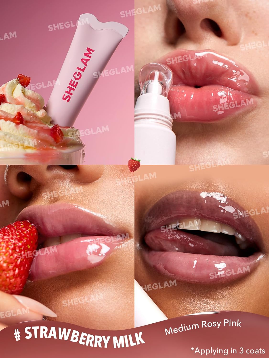 SHEGLAM Crystal Glaze Lip Gloss Moisturizing Jelly, Crystal Gloss, Lasts 8 Hours, Sweet Scent (Strawberry Milk)