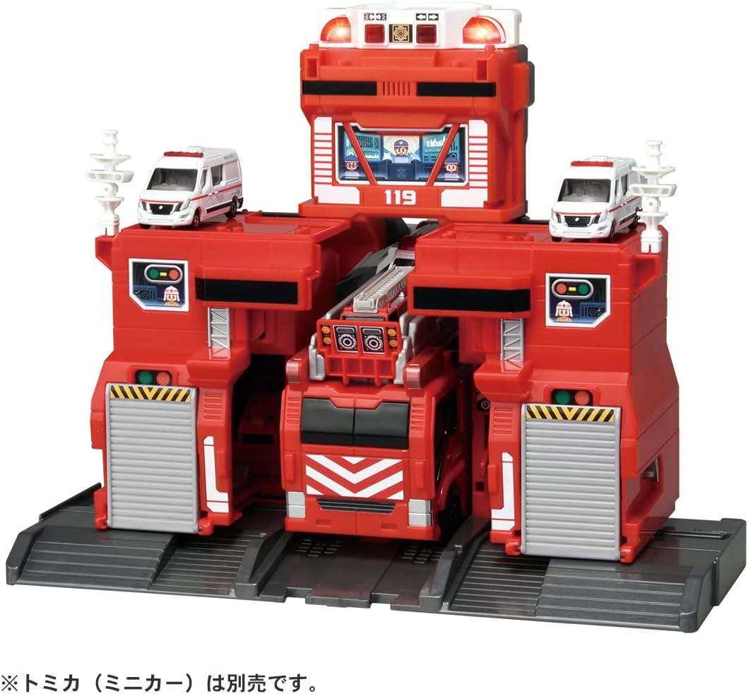 Takara Tomy Tomica Transform & Deploy! Big Fire & Command Station Mini Car Vehicle Toy for Boys Ages 3 and Up Toy Safety Standards Compliant ST Mark Certified TOMICA