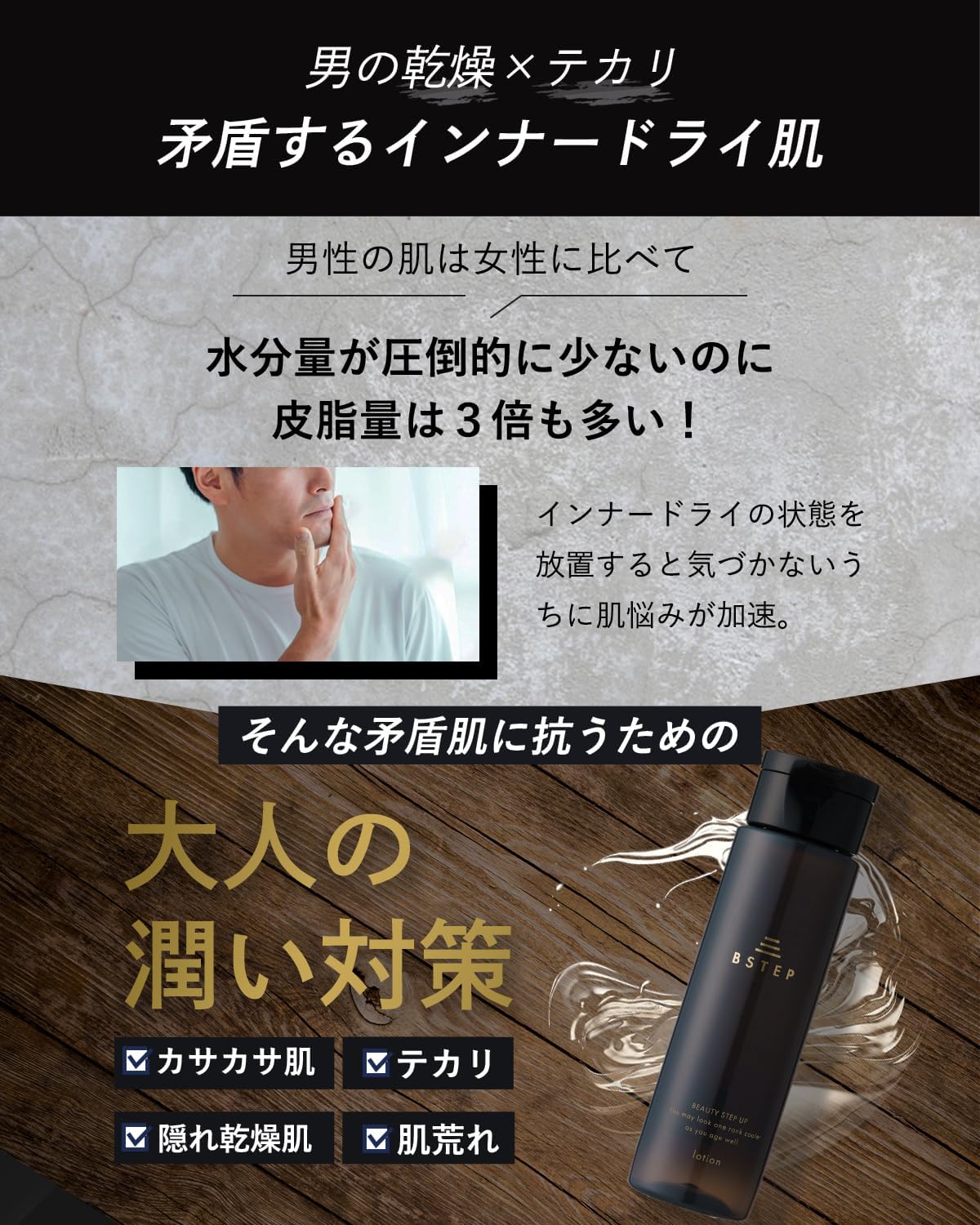 BSTEP Men's All in One Lotion, High Moisturizing for Adult Skin x 5.9 fl oz (150 ml)