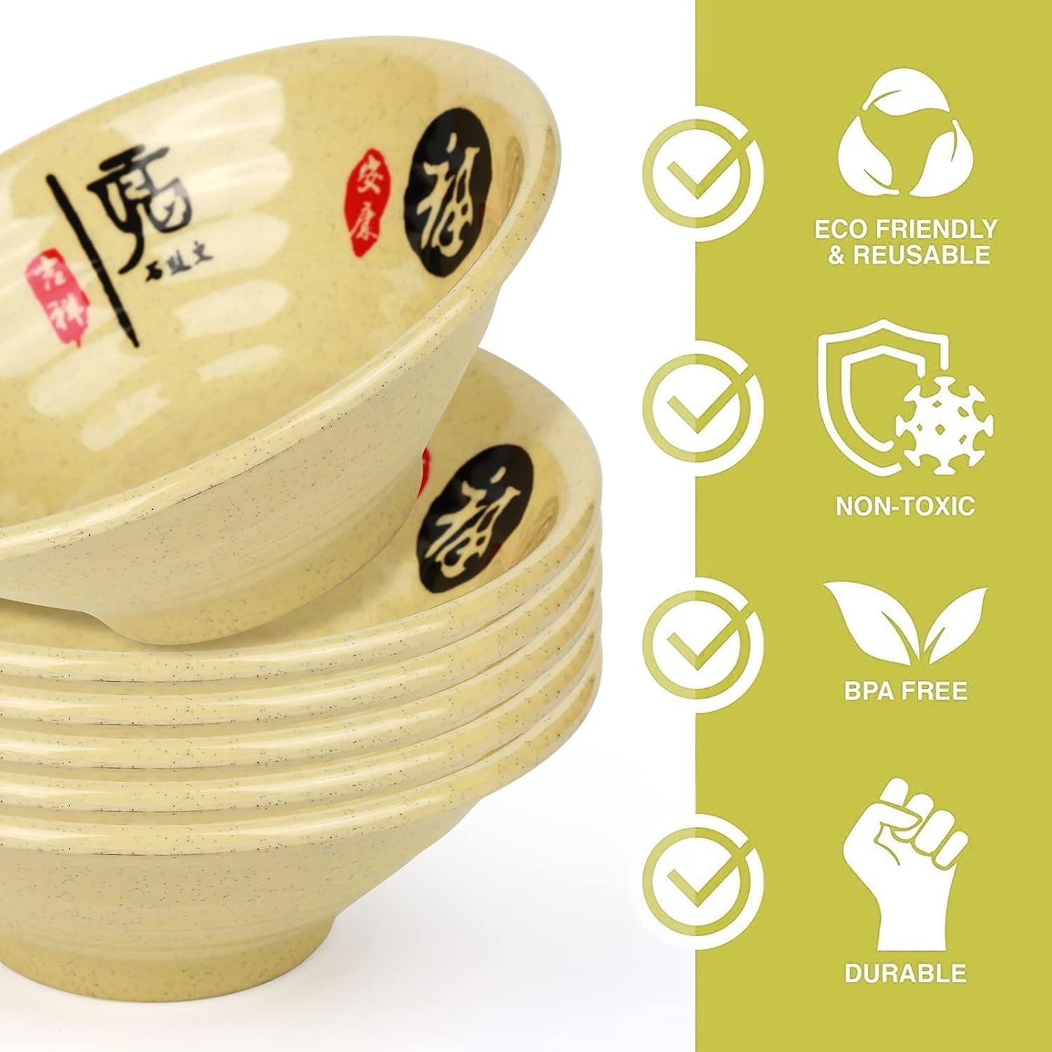 Melamine Ramen Bowl Chinese Japanese Style Soup Bowl Ramen Japanese Ramen Bowl, Instant Ramen Bowl, For Udon, Soba, Fo, Noodles, Breakfast, Melamine Material, Soup Bowl, Ramen, Asian Cooking (Color: B-6 sets/beige, Size: 9 inches)