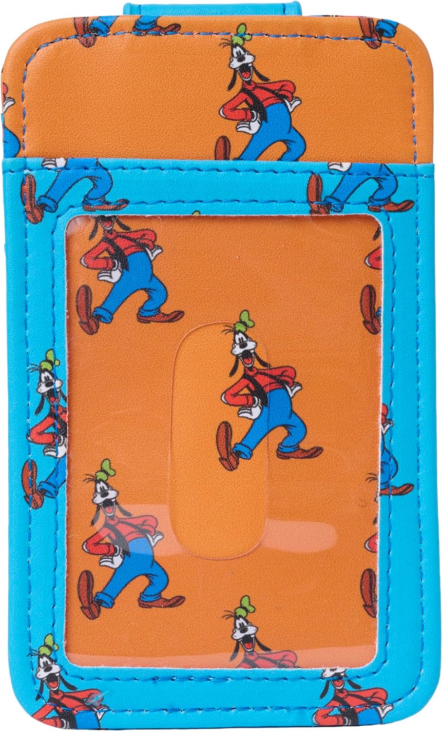 Disney Tarjetero para mujer, delgado y compacto, cartera de crédito, pequeño broche de presión, novedad de viaje, Goofy Azul Naranja | Small
