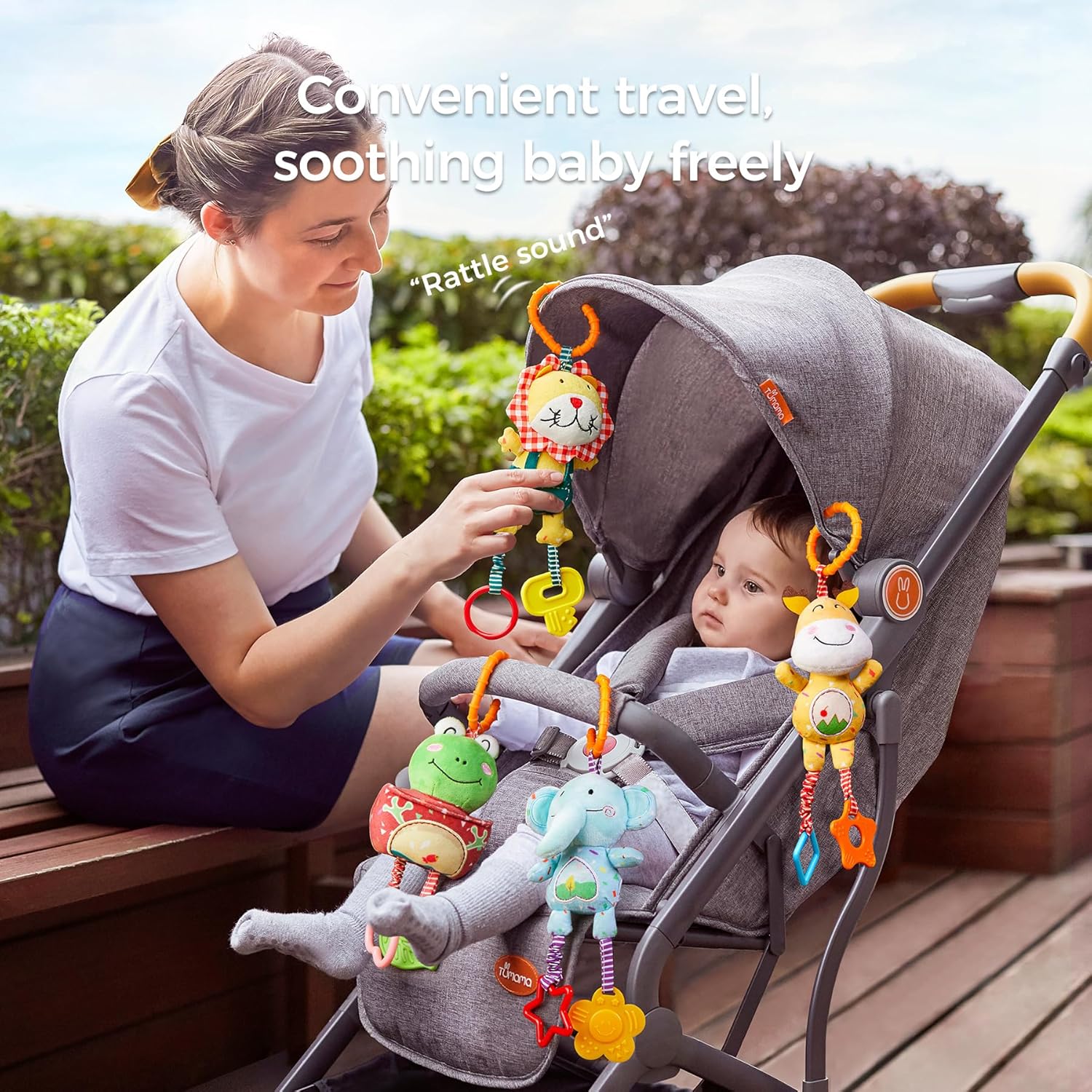 TUMAMA Baby Toys 0/3/6/9/12 Months Hand Bell Baby Rattle Soft Plush Early Development Stroller Toy Toddler Newborn Birthday Gift Pack of 4