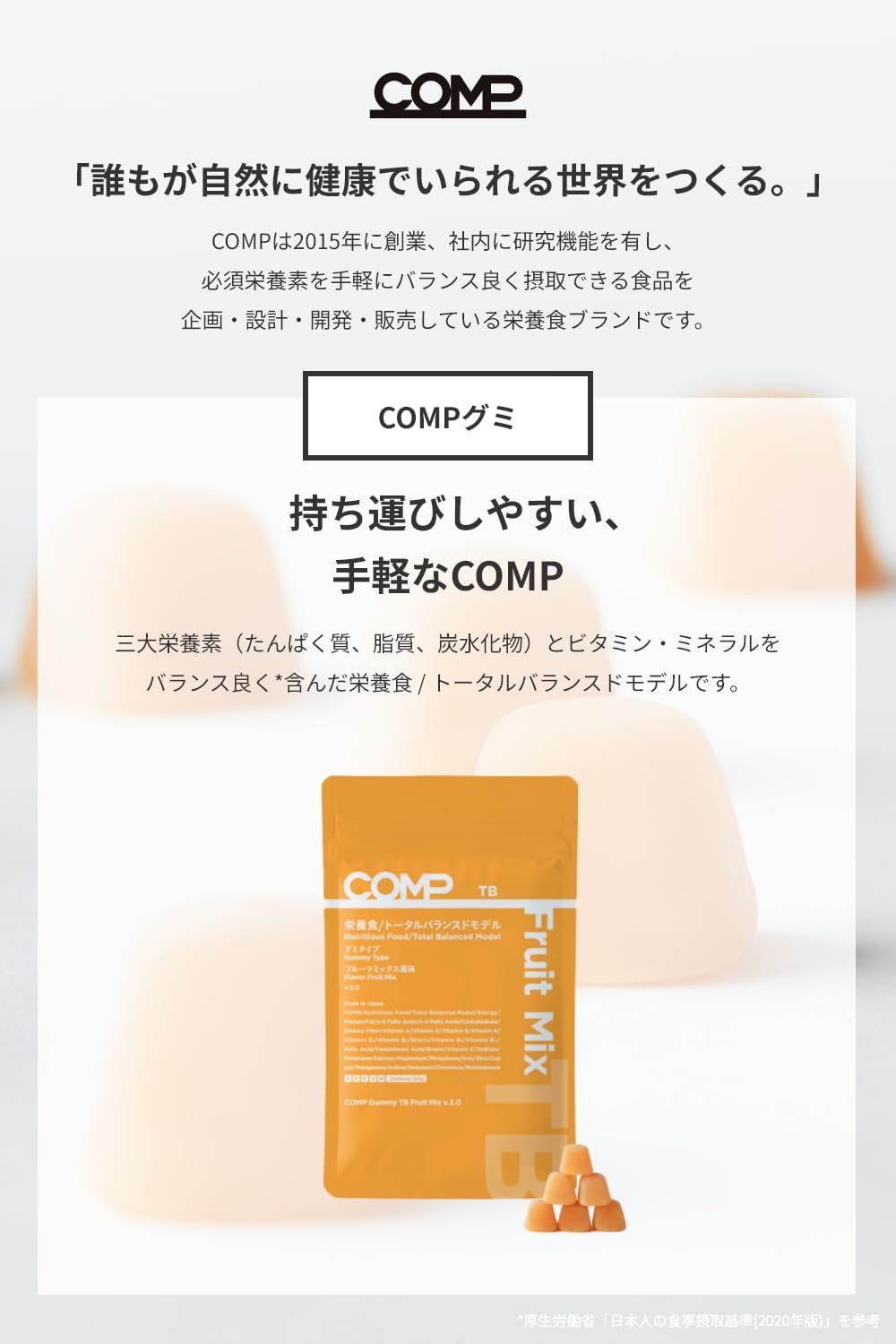COMP Gummy TB (v.3.0 500g 2,000kcal 10 Pouches 1 Box) Complete Food Gummies Developed Jointly by UHA and Ajinomoto AGF, Protein, Essential Amino Acids, Essential Fatty Acids, Dietary Fiber, Vitamins