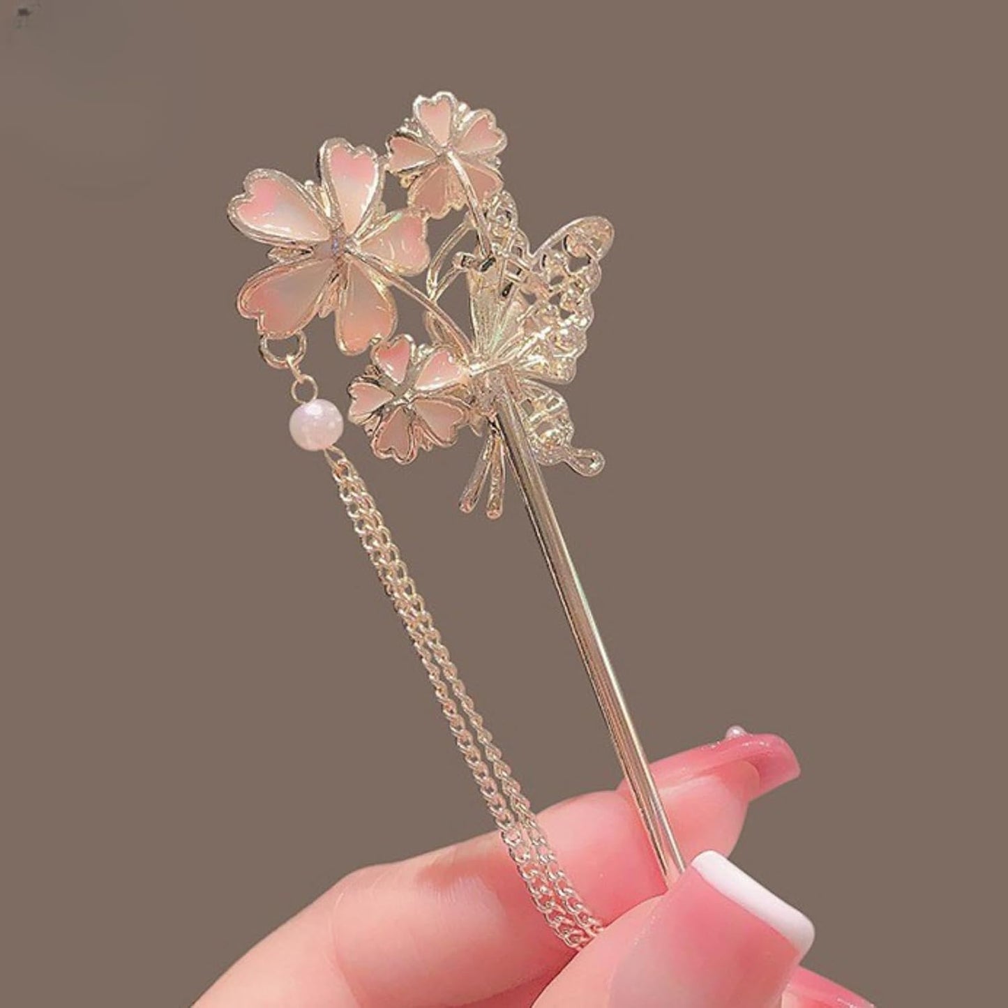EZ PEACH Cherry Blossom Flower Pearl Hairpin Hair Clip Bangs Hair Closure Kimono Kimono Hair Accessory (Cherry Blossom 02)