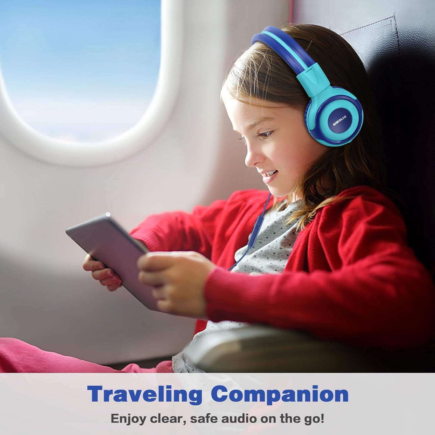 SIMOLIO Manyshare Series - 2 Pack Kids Headphones for School with Sharing Port 75/85/94dB Volume Limited Wired Headphones with Mic for Chromebook iPad Foldable Headset Airplane School Gaming for Boys Girls
