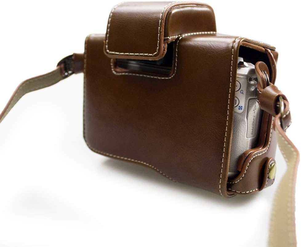 kinokoo Camera Bag for Canon EOS Kiss M/EOS Kiss M2/EOS M50/EOS M50 Mark 2 Camera Bag for 15-45mm Lens Replacement Battery Tripod Screw Hole PU Leather Full Protection with Shoulder Strap (Brown)