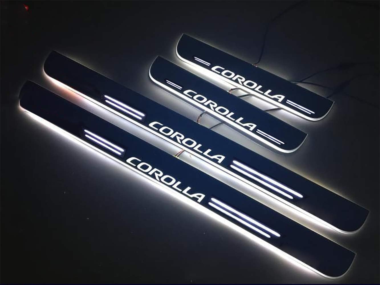 Corolla Scuff Plate, Kicking Step Garnish, LED Flowing Acrylic, Door Step Plate, LED Light Emitting Possible! Full Set of 4 Toyota Interior Parts (Corolla Blue, Horizontal Lines)